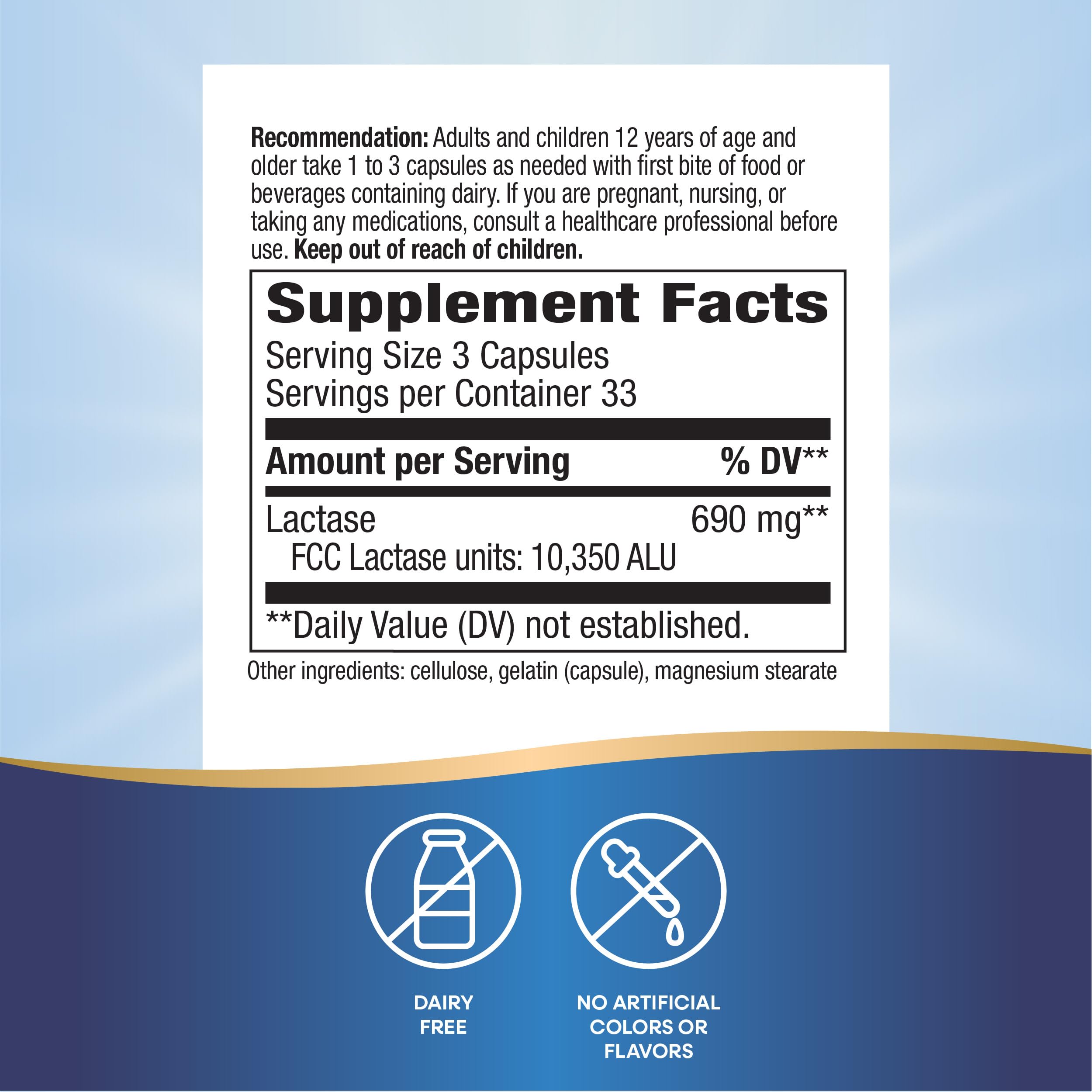 Nature's Way etiqueta de ingredientes clara que indica 690 mg de lactasa