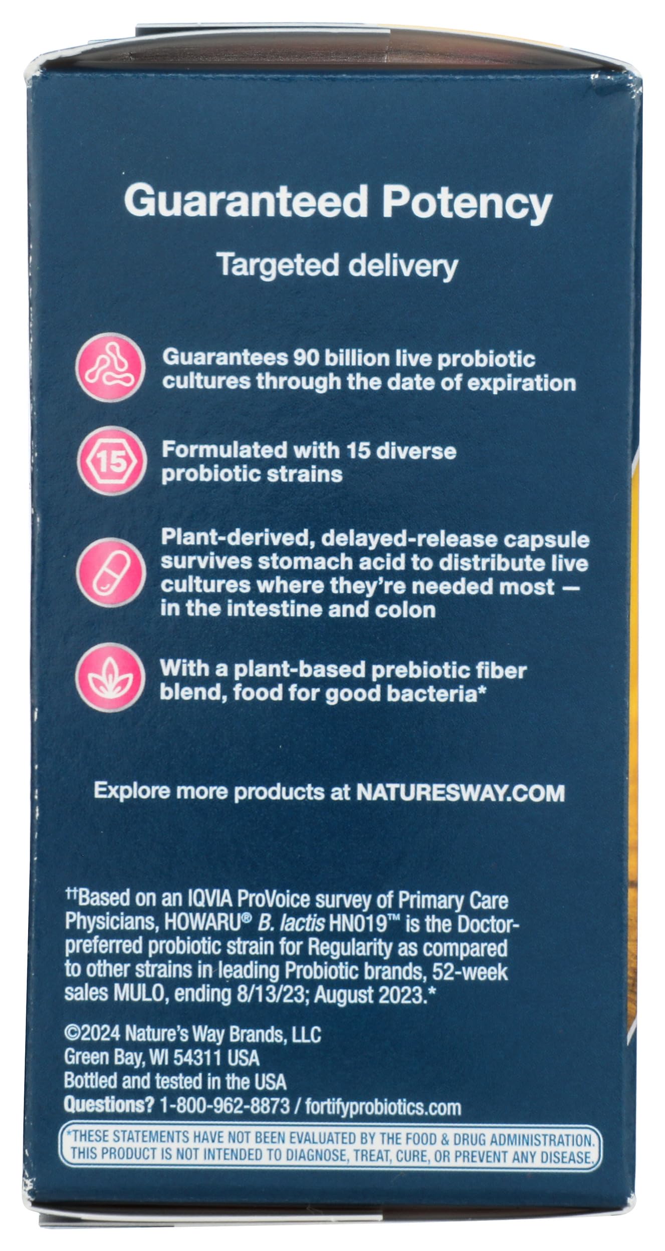 Nature's Way cierre con lista de ingredientes y cepas probióticas destacadas