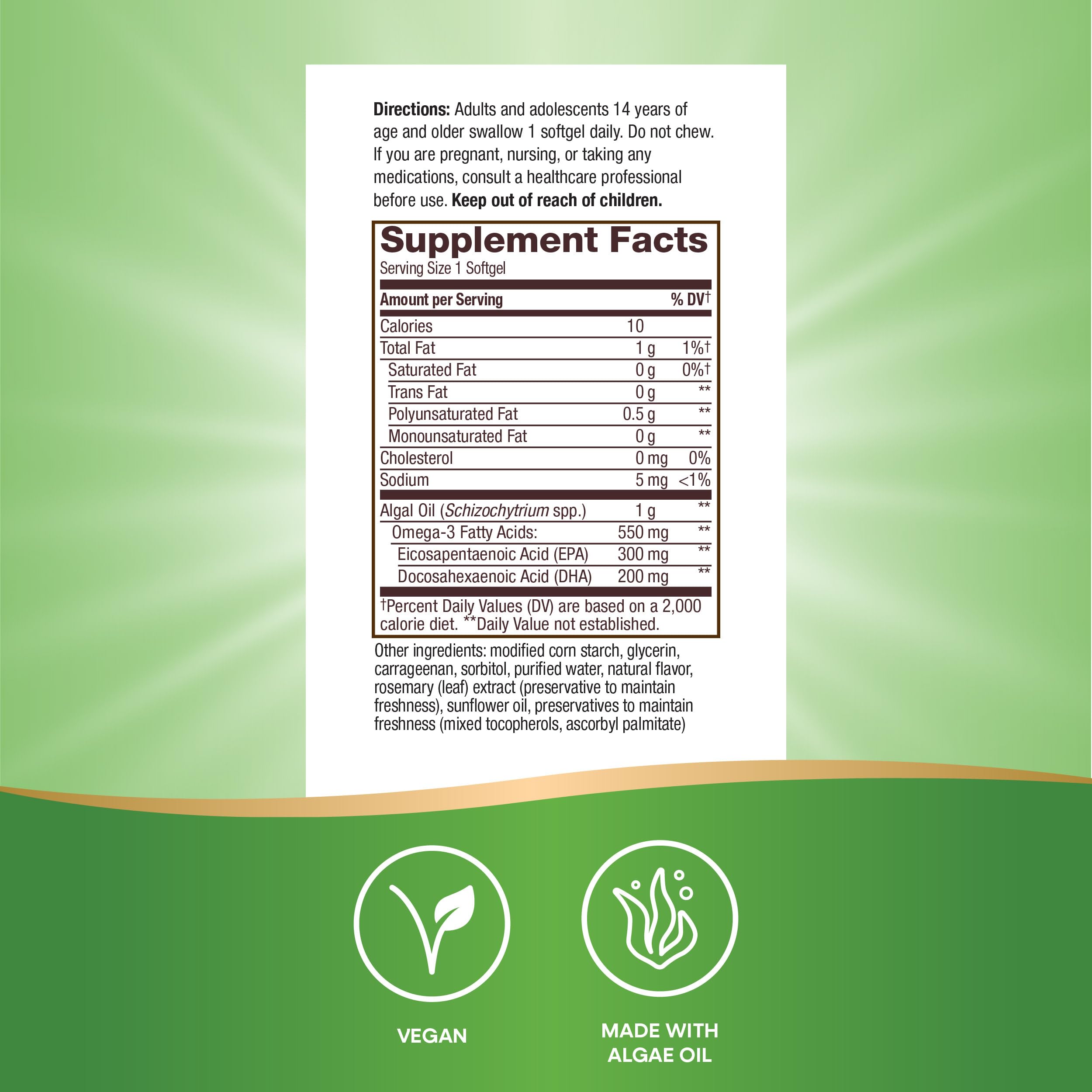 Nature's Way algas frescas, origen vegetal del DHA y EPA