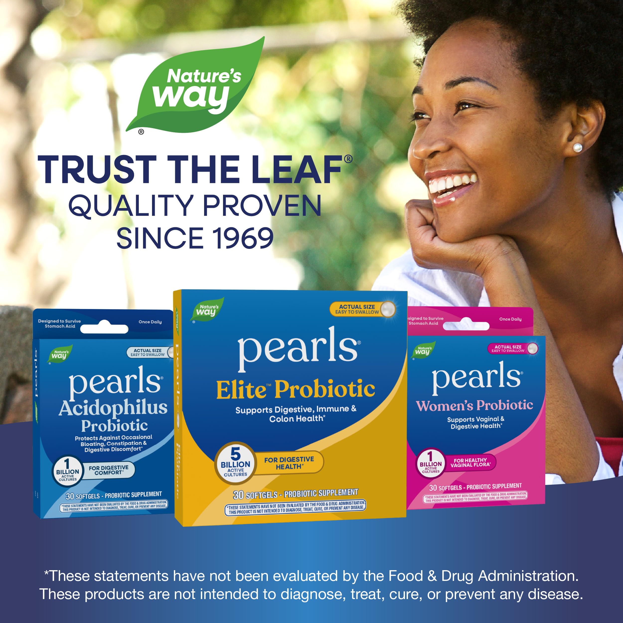 Nature's Way caja abierta con 30 softgels de Pearls Elite mostrando el empaque interior