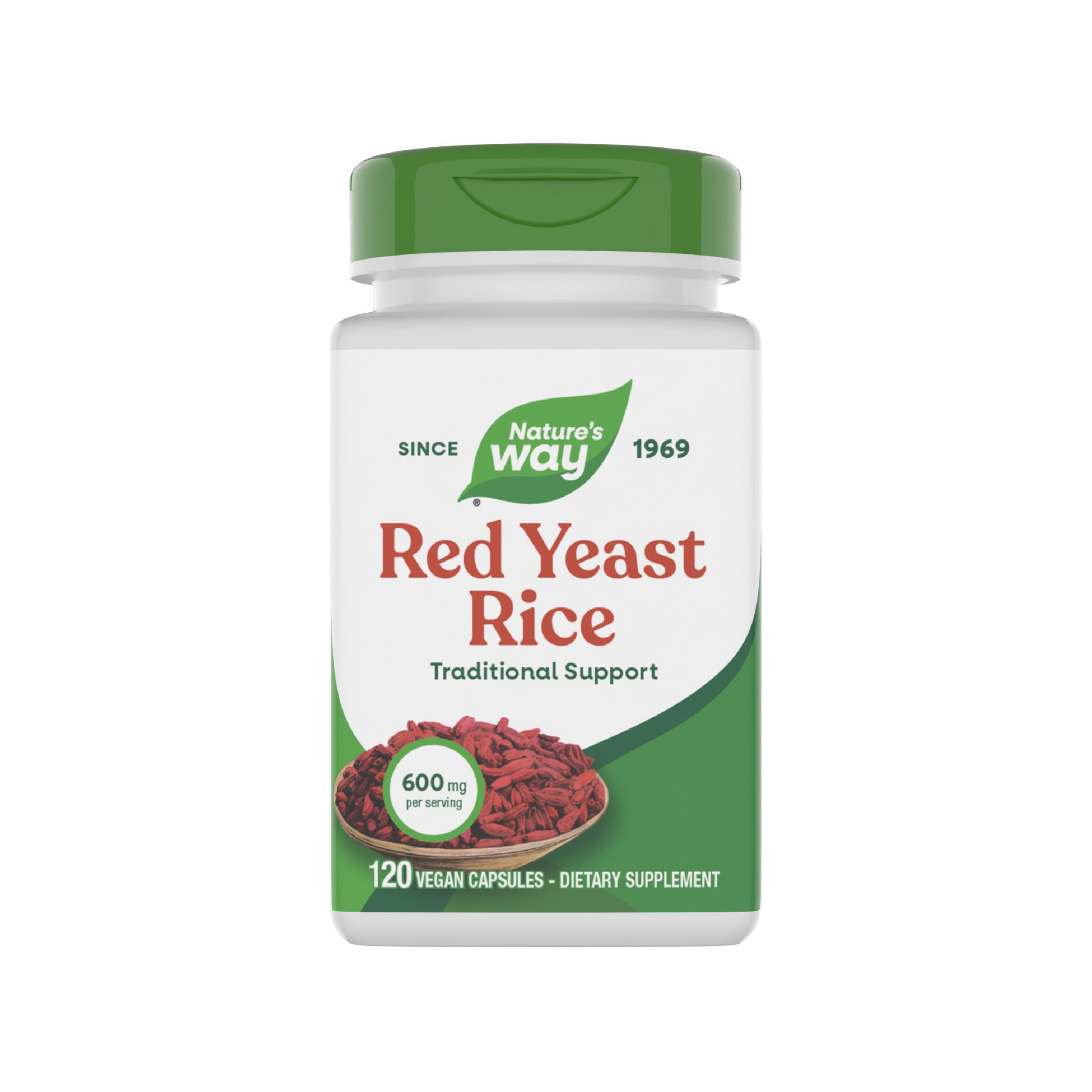 Nature's Way frasco frontal mostrando 120 cápsulas veganas y beneficio de apoyo tradicional