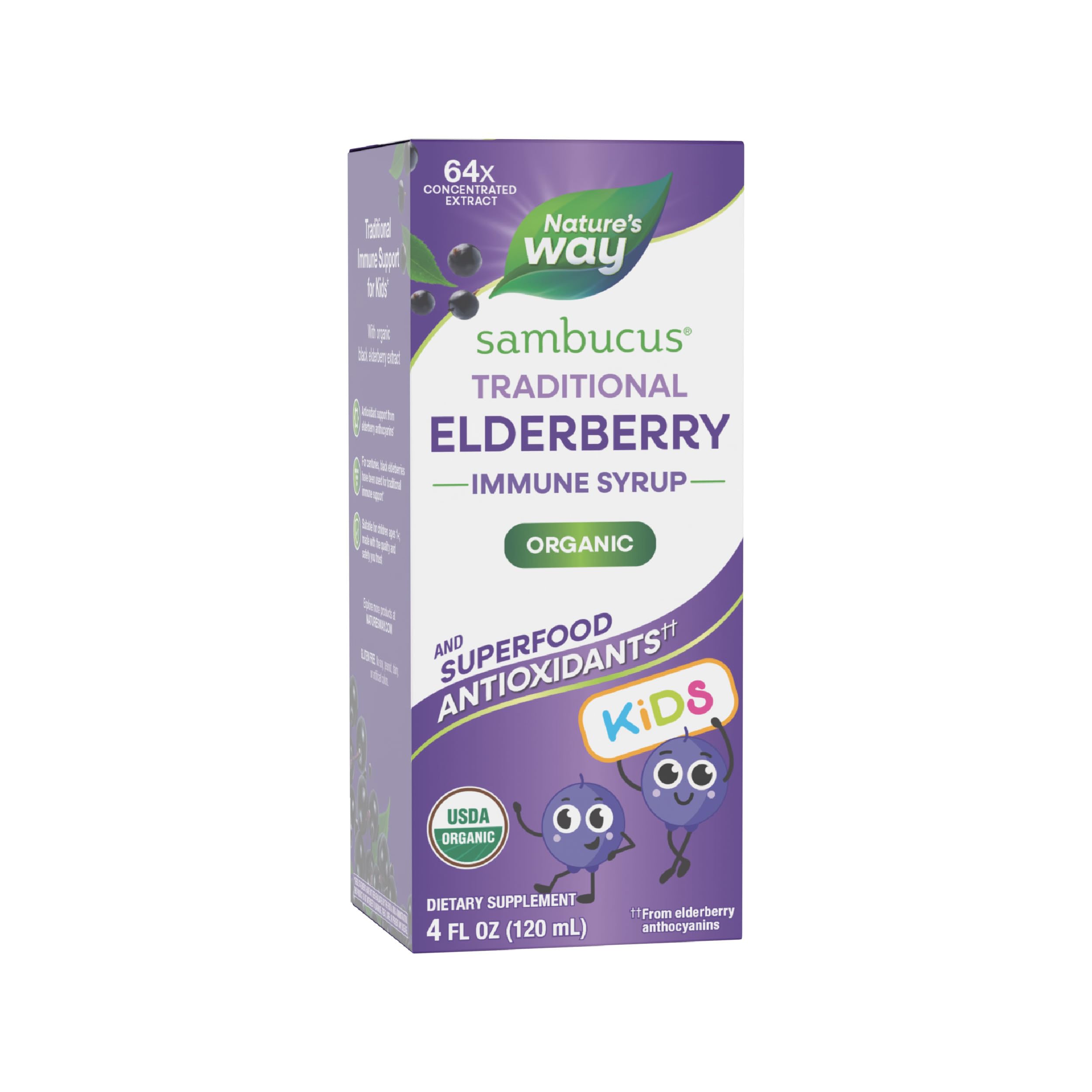 Nature's Way frasco y empaque frontal mostrando el producto y beneficios