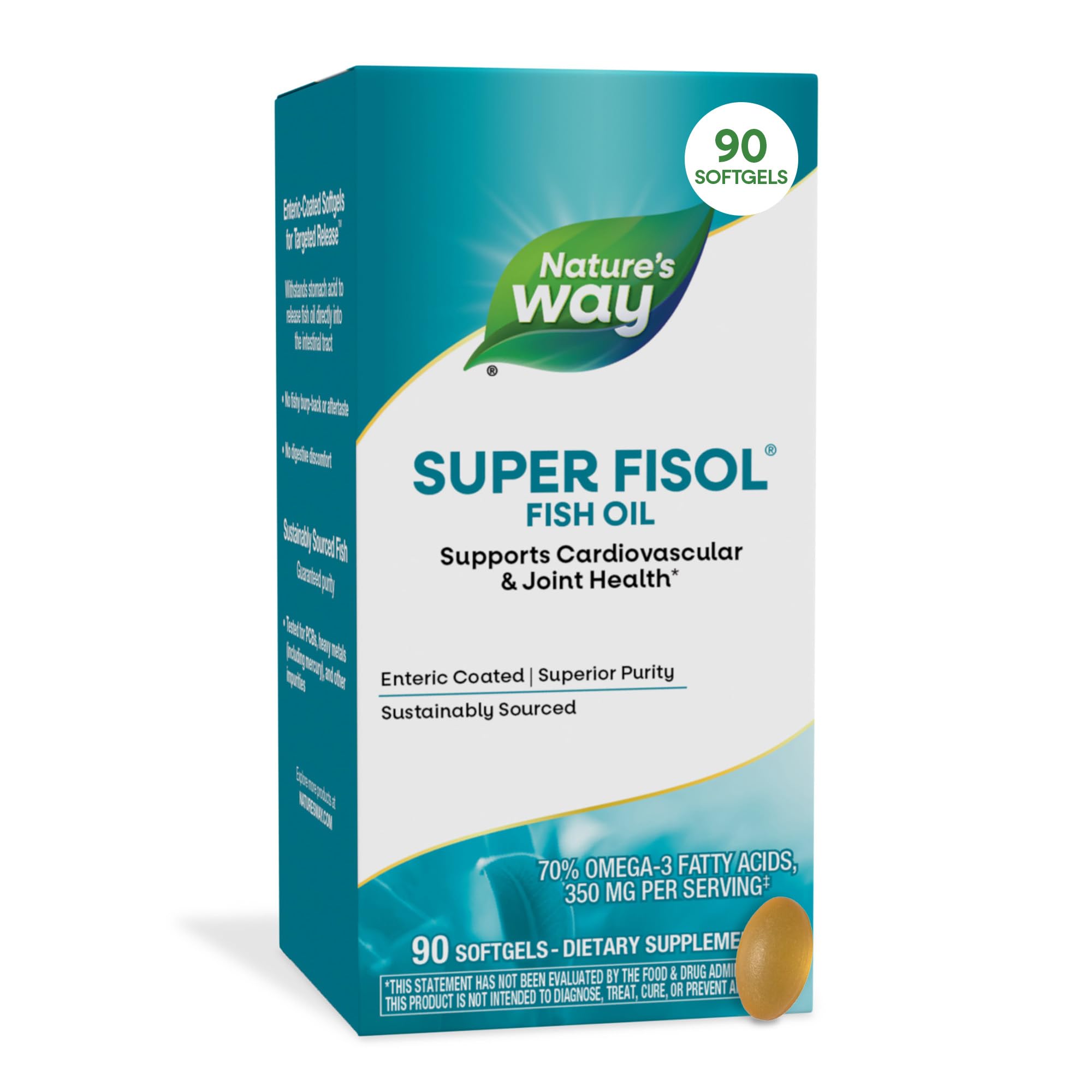Nature's Way frasco frontal mostrando 90 cápsulas y marca, conveniencia diaria