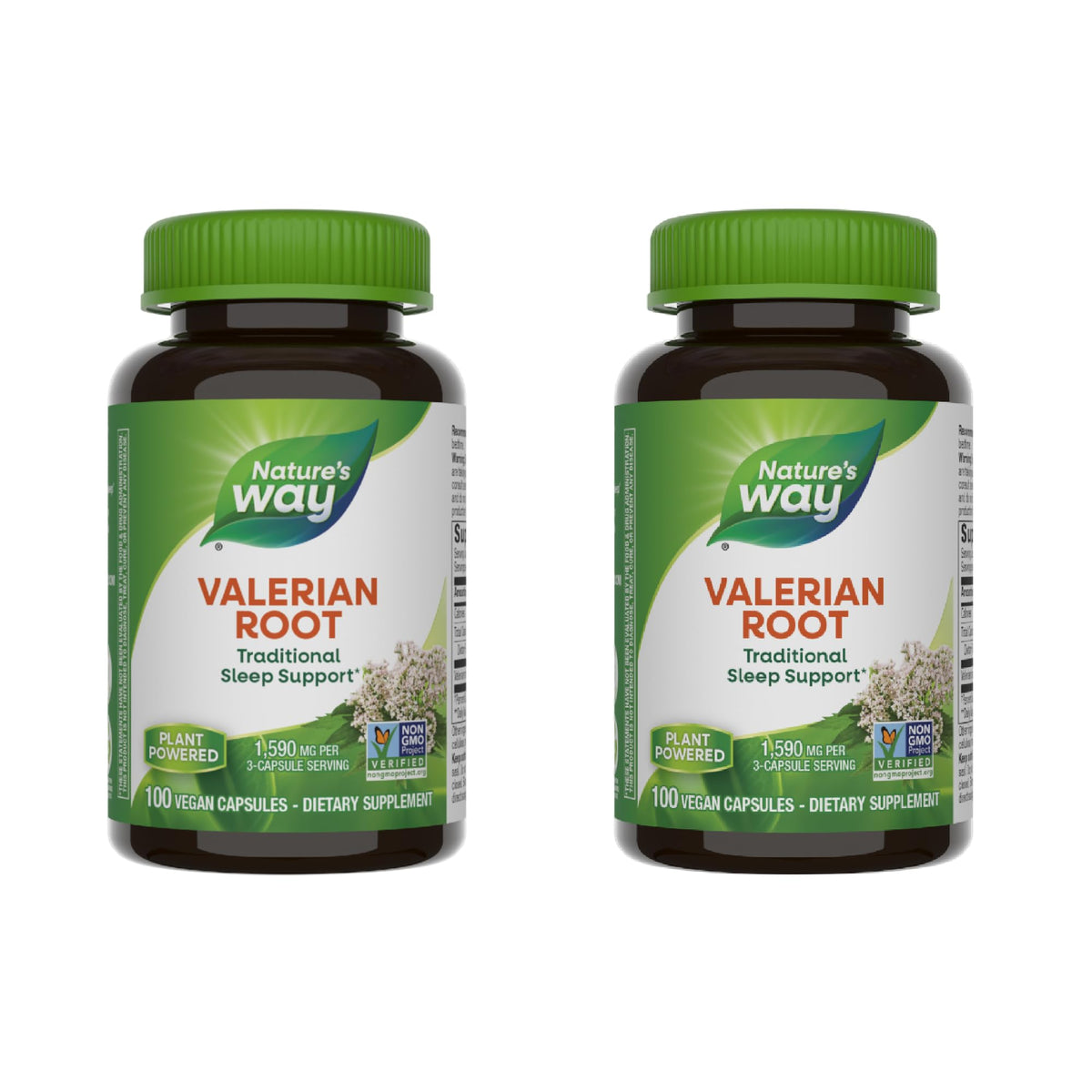 Nature's Way frasco frontal mostrando 100 cápsulas y ventaja vegana