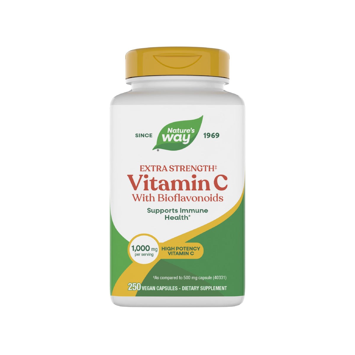 Nature's Way envase frontal mostrando 250 cápsulas y beneficio vegano
