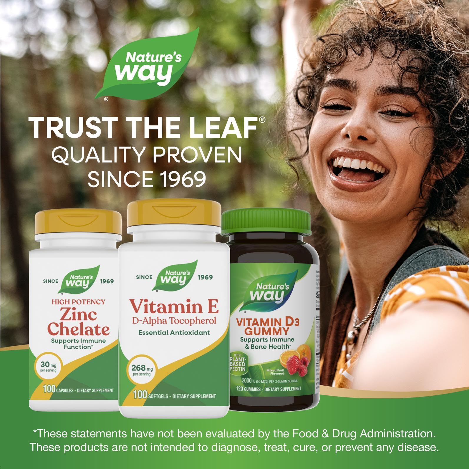 Nature's Way frasco en cocina con frutas para contexto de uso diario saludable