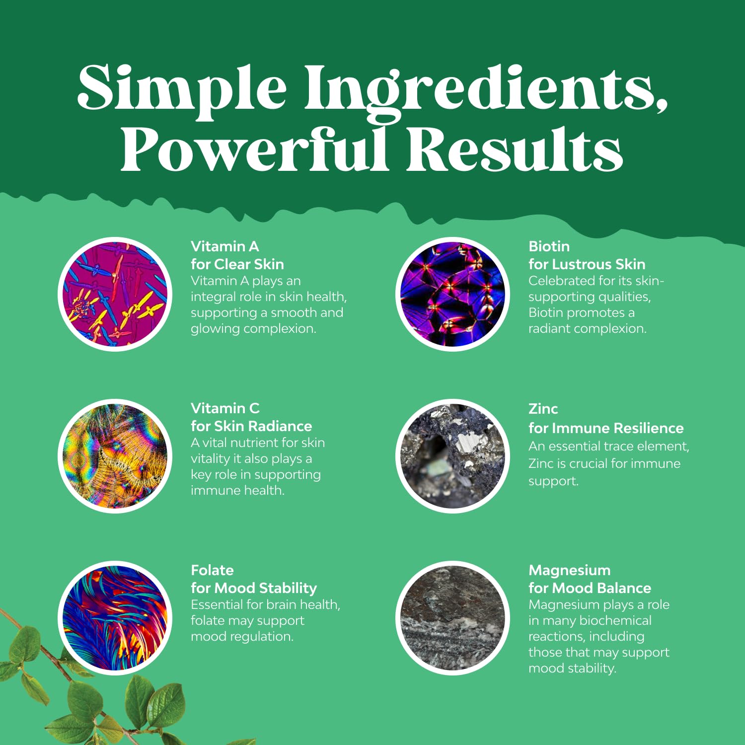 Natures Craft etiqueta con lista de ingredientes y minerales clave