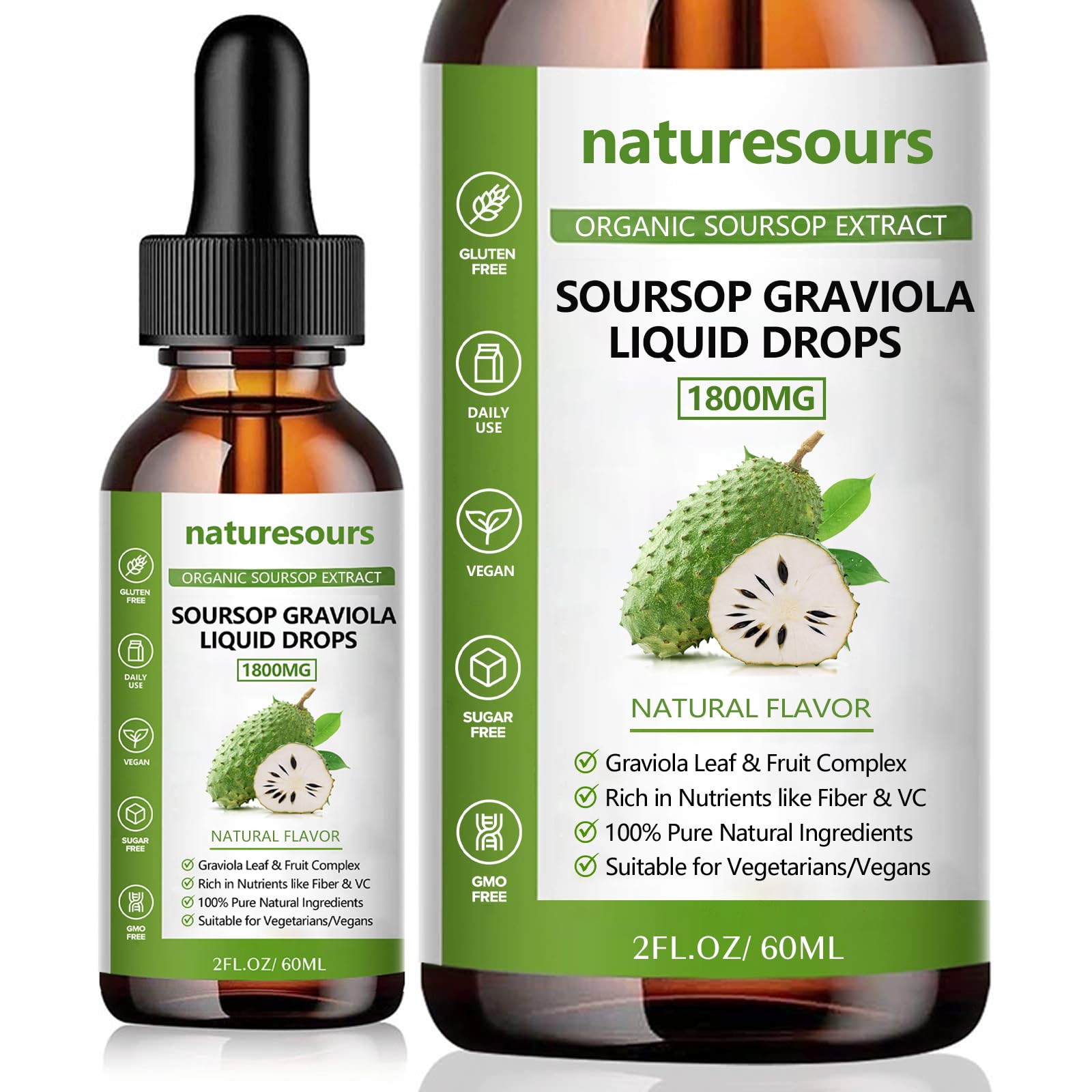 Naturesours frasco frontal mostrando el etiquetado claro y orgánico para elección segura