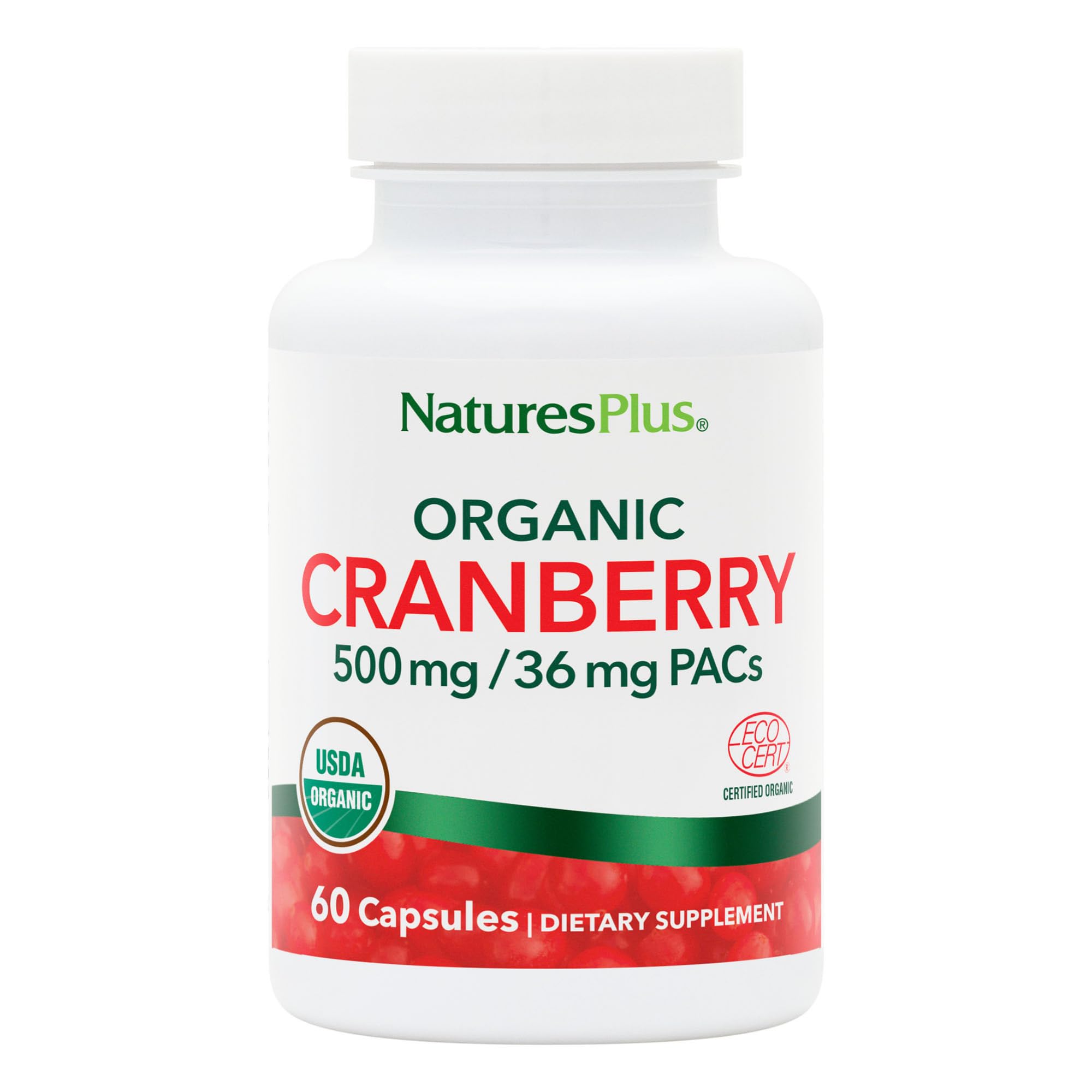NaturesPlus frasco frontal mostrando etiqueta orgánica y ventajas