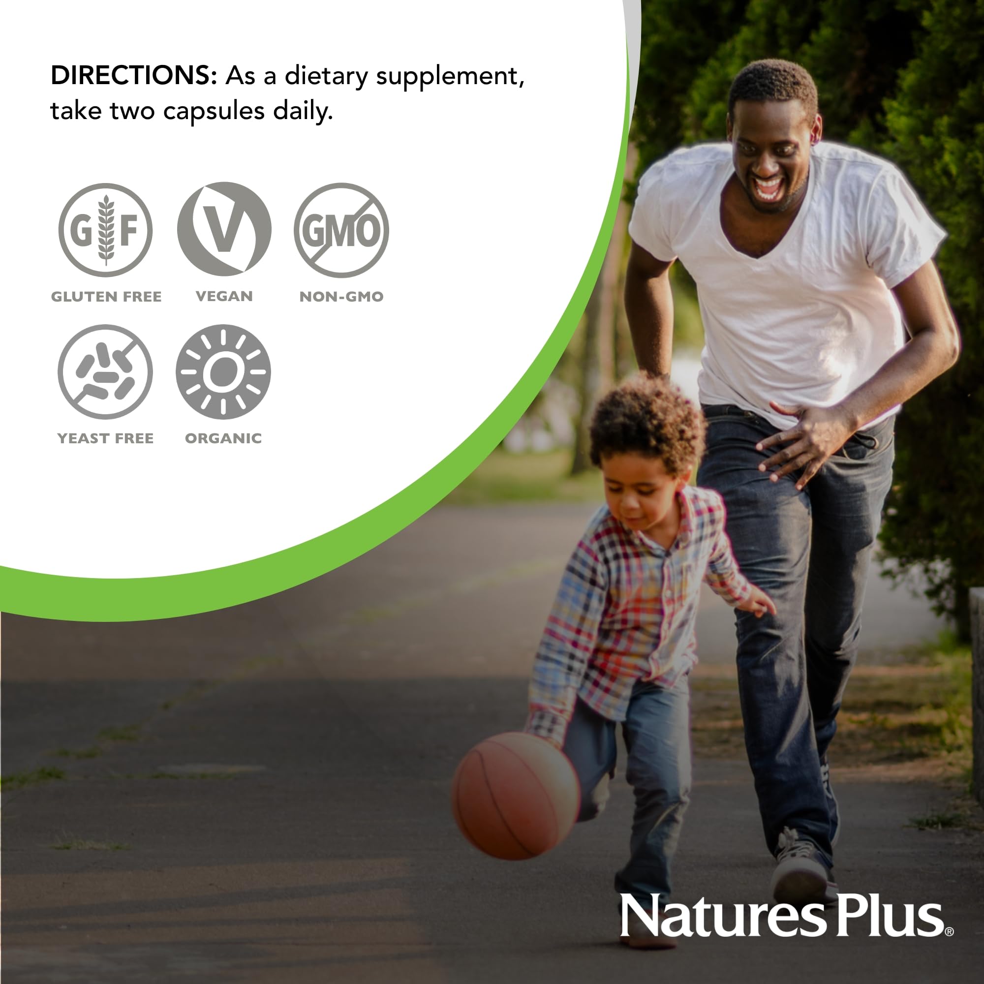 NaturesPlus pack doble con embalaje que refleja certificación orgánica y sin GMO