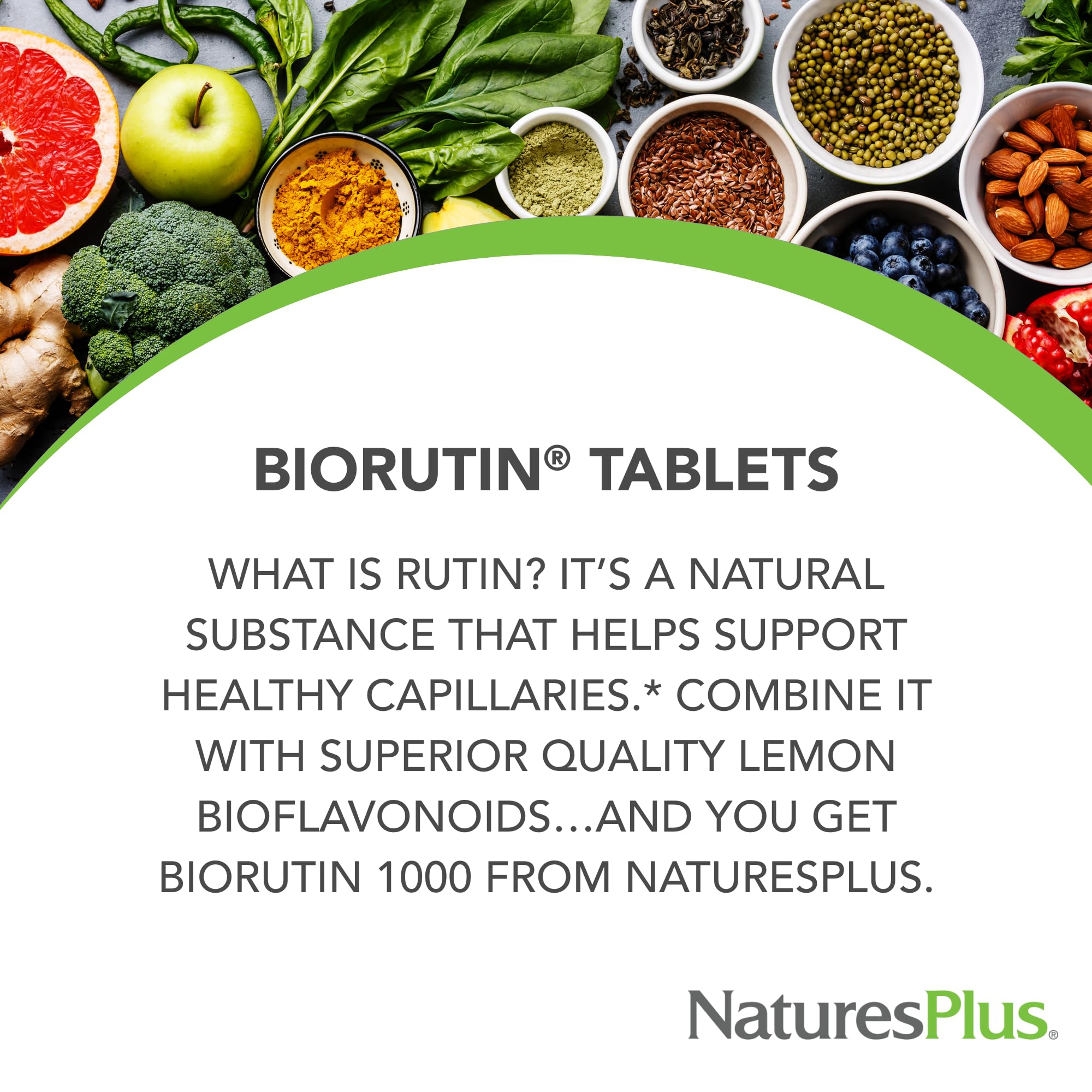 NaturesPlus Biorutin etiqueta con ingredientes y certificaciones para mayor confianza