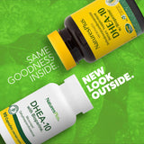 NaturesPlus DHEA-10 primer plano de textura de cápsula, indica pureza