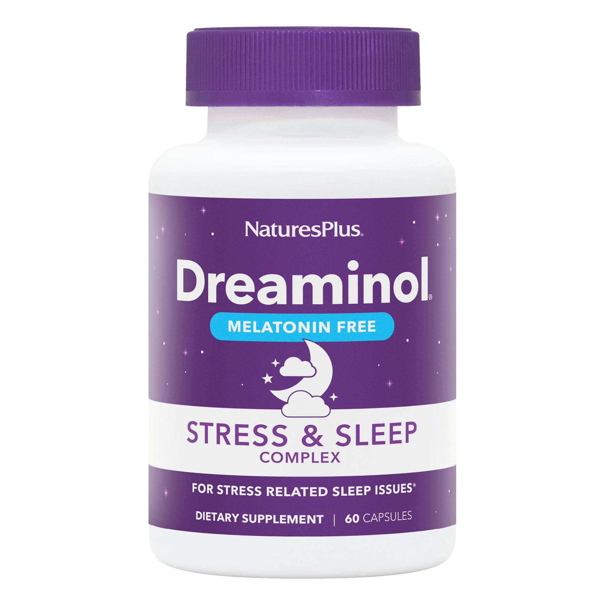 NaturesPlus DREAMINOL frente del envase mostrando la etiqueta y beneficios relajantes