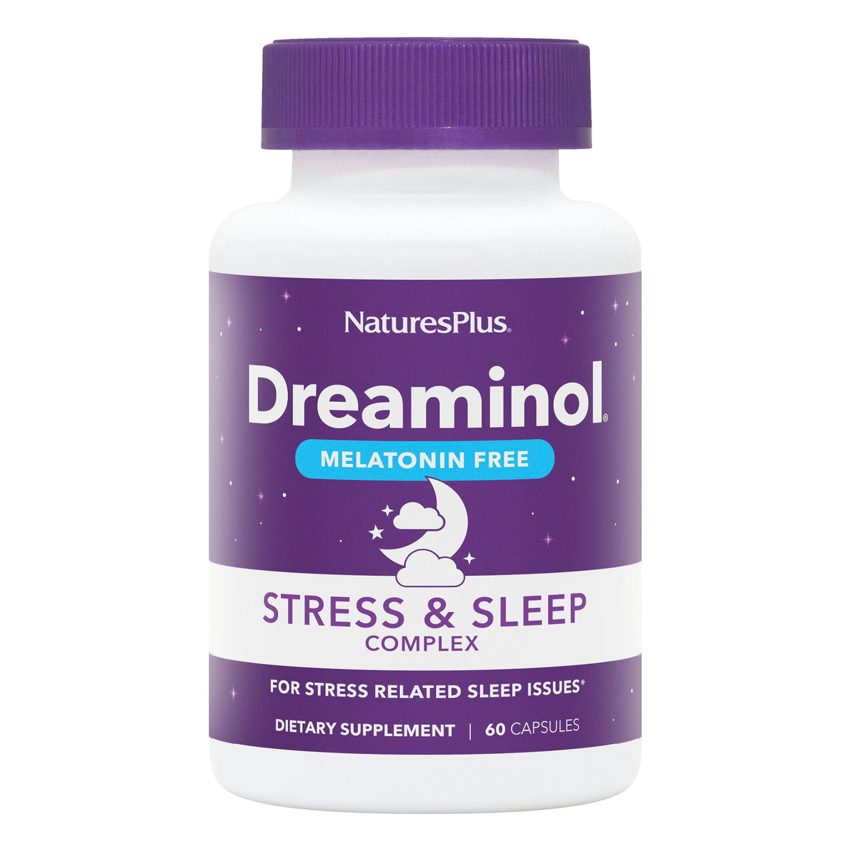 NaturesPlus DREAMINOL frente del envase mostrando la etiqueta y beneficios relajantes