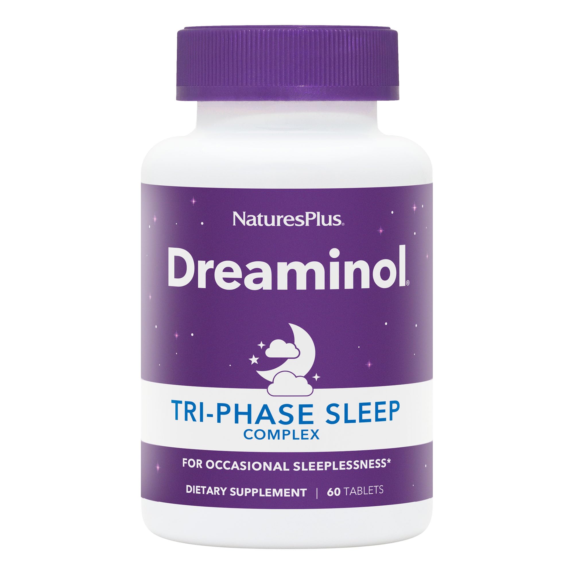 NaturesPlus DREAMINOL envase frontal mostrando la marca y beneficios para un descanso regular