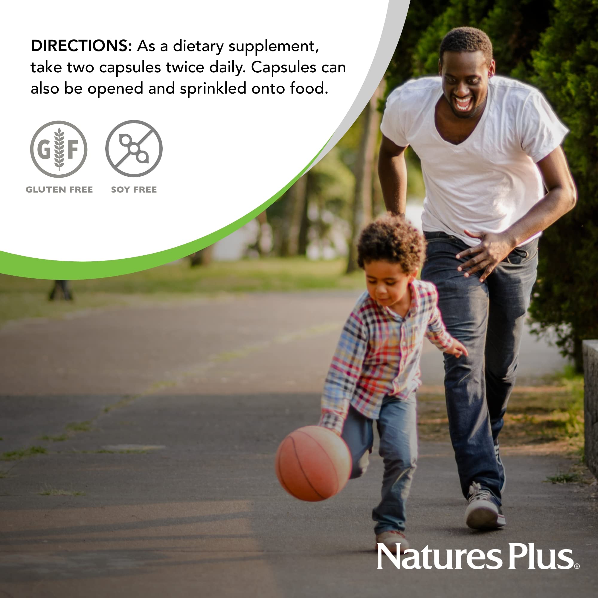 NaturesPlus empaque lateral que destaca registros de calidad y pureza del producto