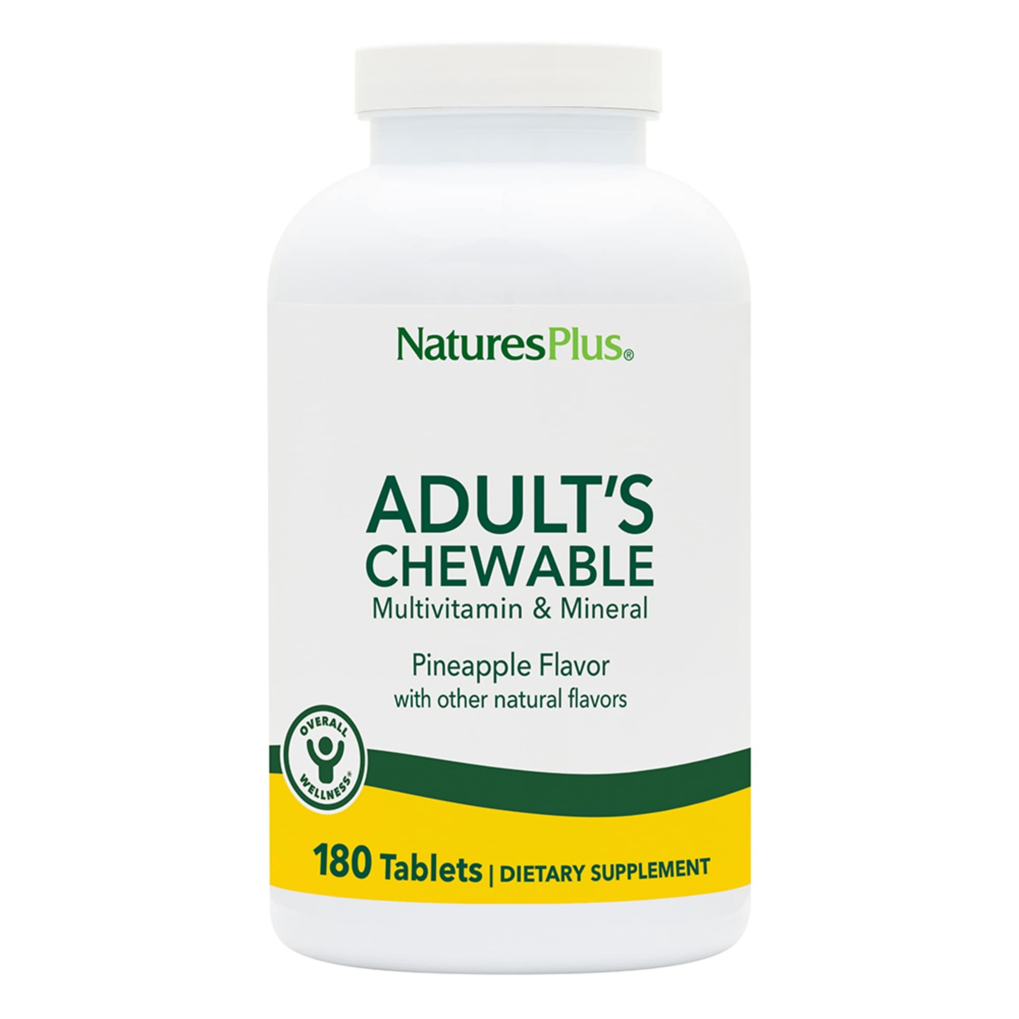 NaturesPlus envase frontal sabor piña mostrando 180 tabletas y beneficios