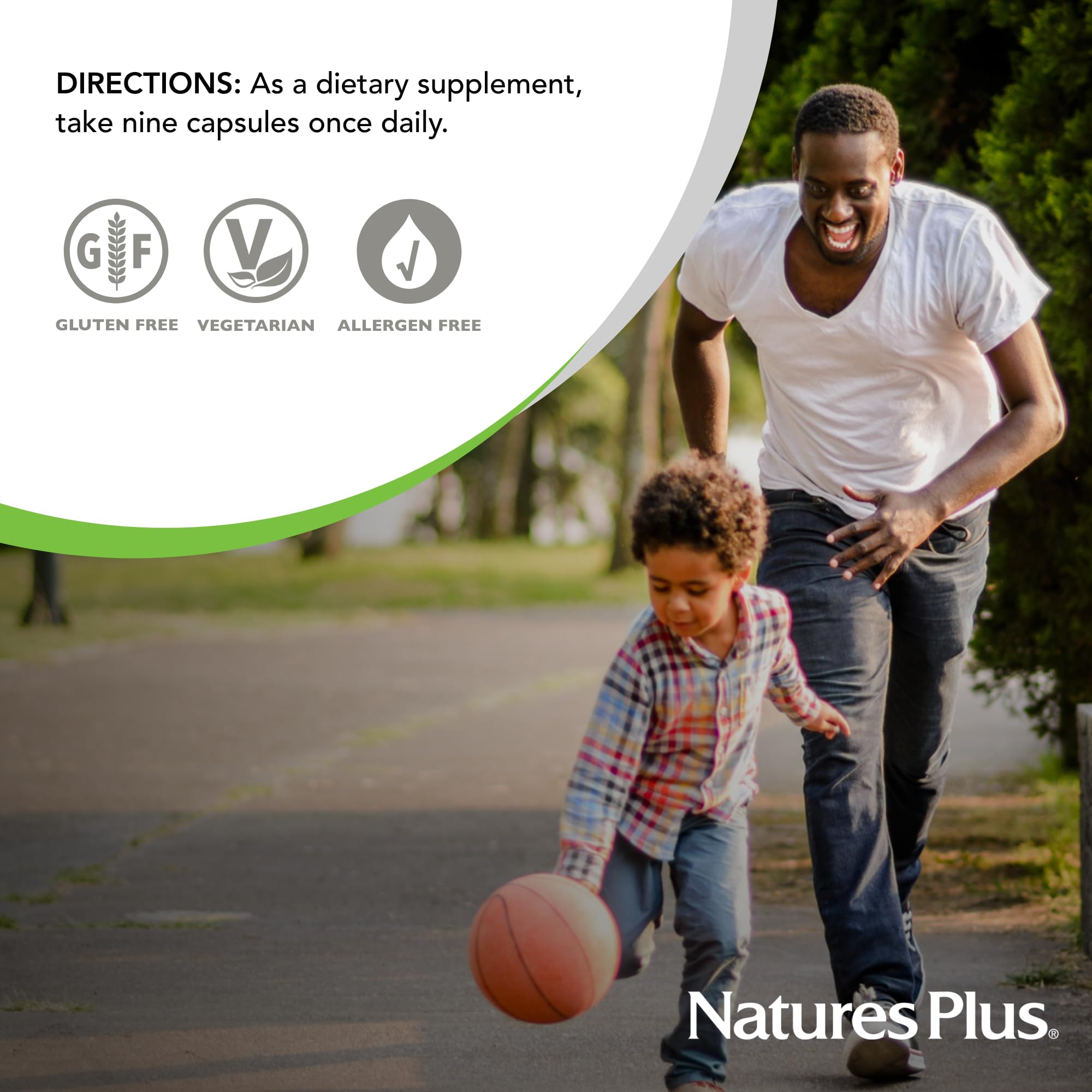 NaturesPlus estilo de vida saludable con suplemento en mesa de desayuno