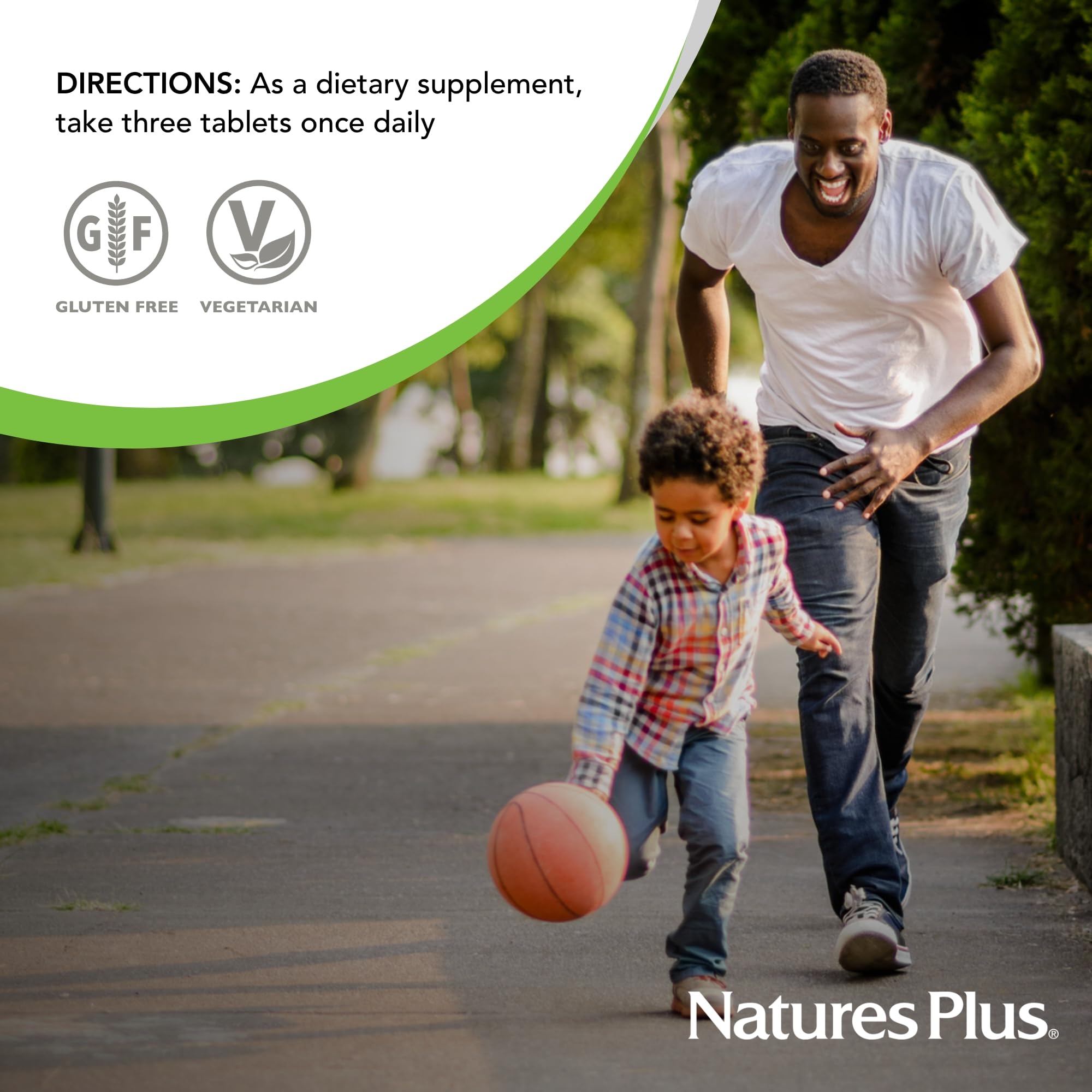 NaturesPlus frasco abierto con tabletas dentro mostrando contenido y porciones