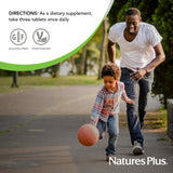 NaturesPlus frasco abierto con tabletas dentro mostrando contenido y porciones