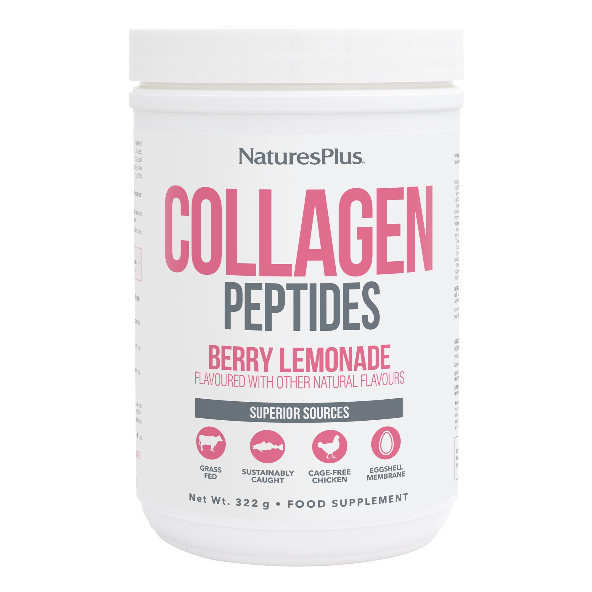 NaturesPlus frente del envase con diseño y sabor berry lemonade visible