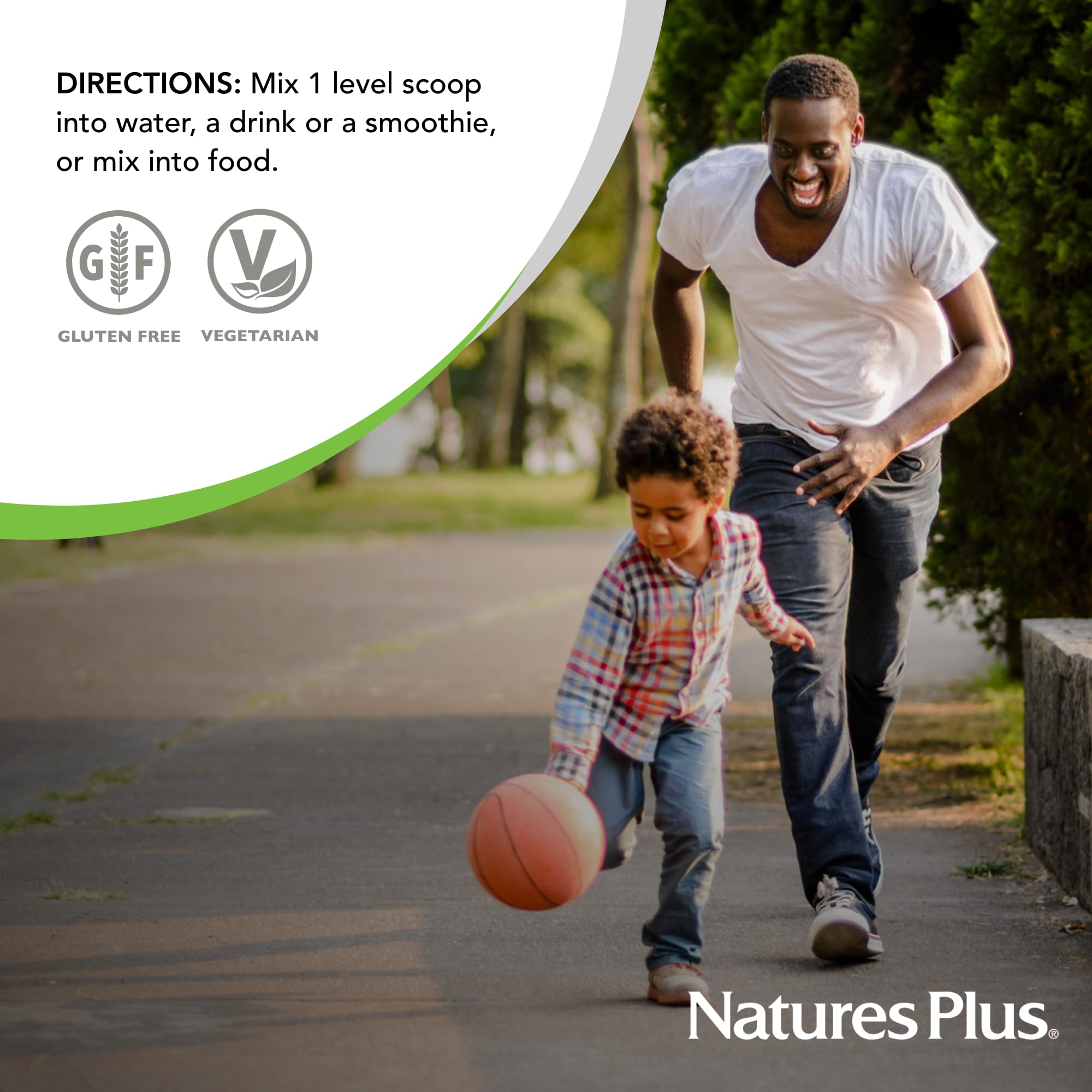 Nature's Plus batido en ambiente saludable mostrando uso en smoothie