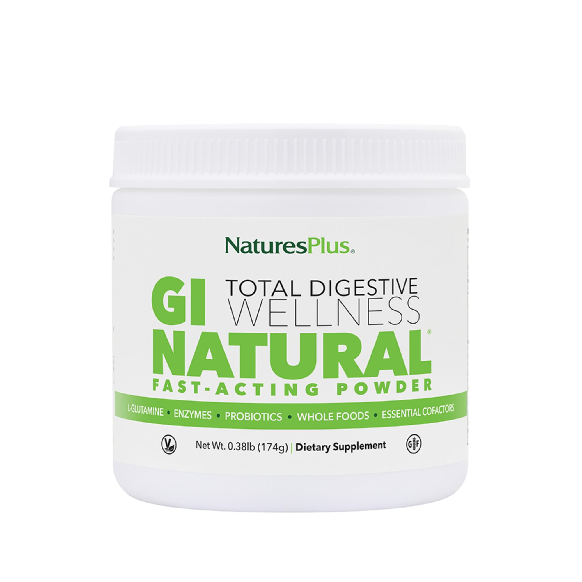 Nature's Plus envase frontal mostrando la marca y beneficios digestivos