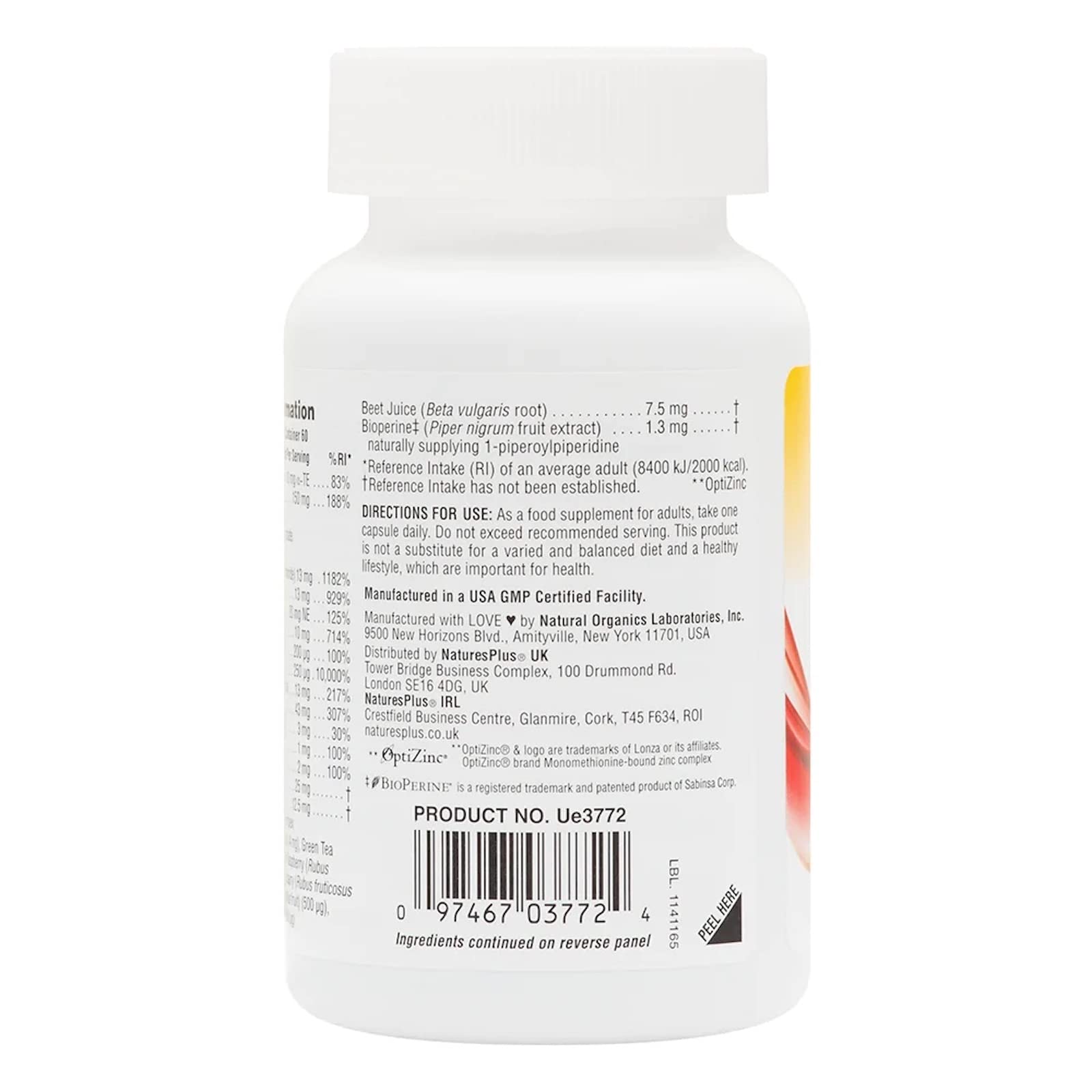 NaturesPlus sello cGMP que indica control y calidad de producción