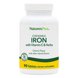 NaturesPlus frasco frontal mostrando hierro masticable y beneficio de conveniencia