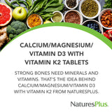 NaturesPlus ingredientes clave (calcio, magnesio, D3, K2) para soporte óseo