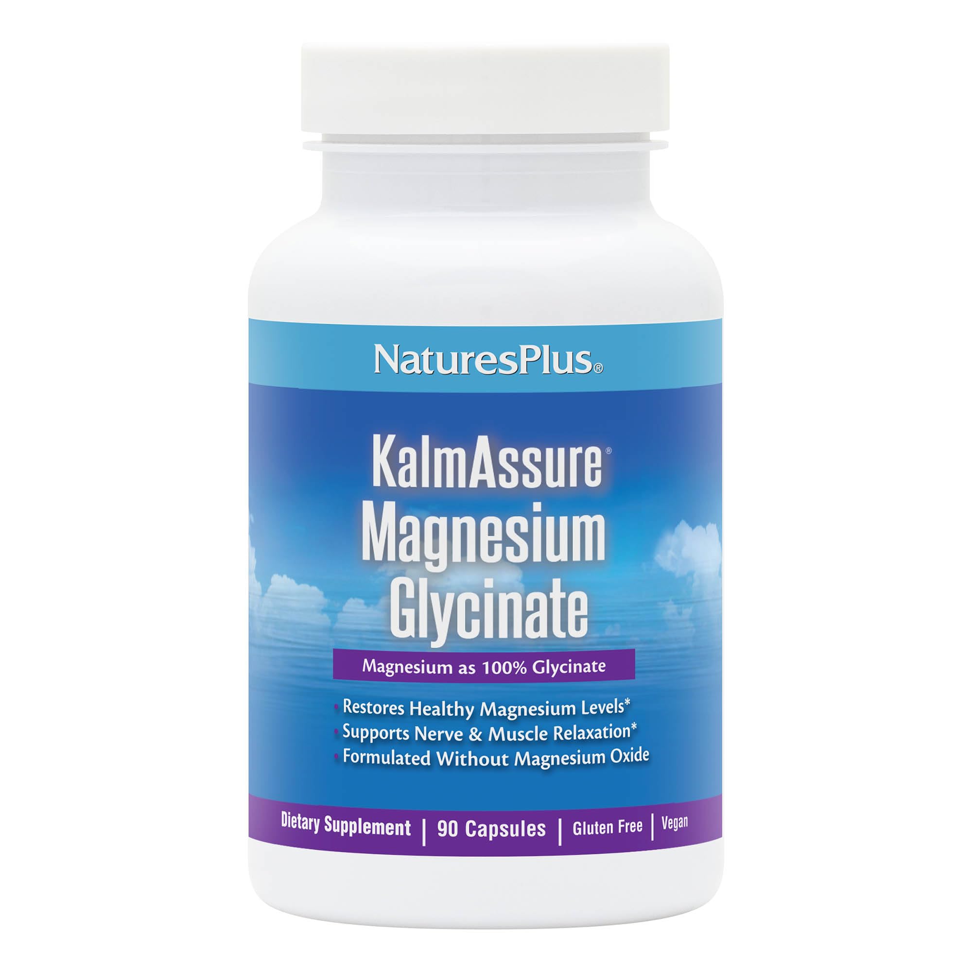 NaturesPlus envase frontal mostrando cápsulas veganas y beneficio de relajación