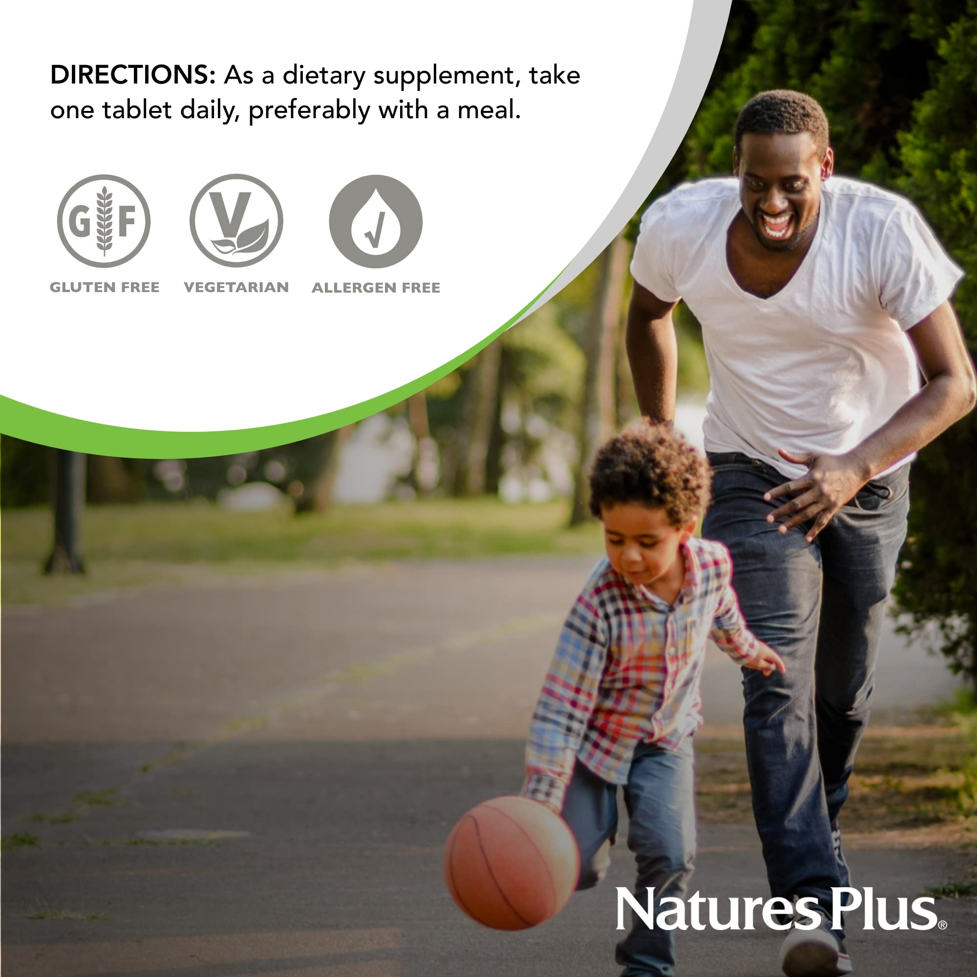 NaturesPlus frasco en mesa de desayuno indicando uso cotidiano y conveniencia