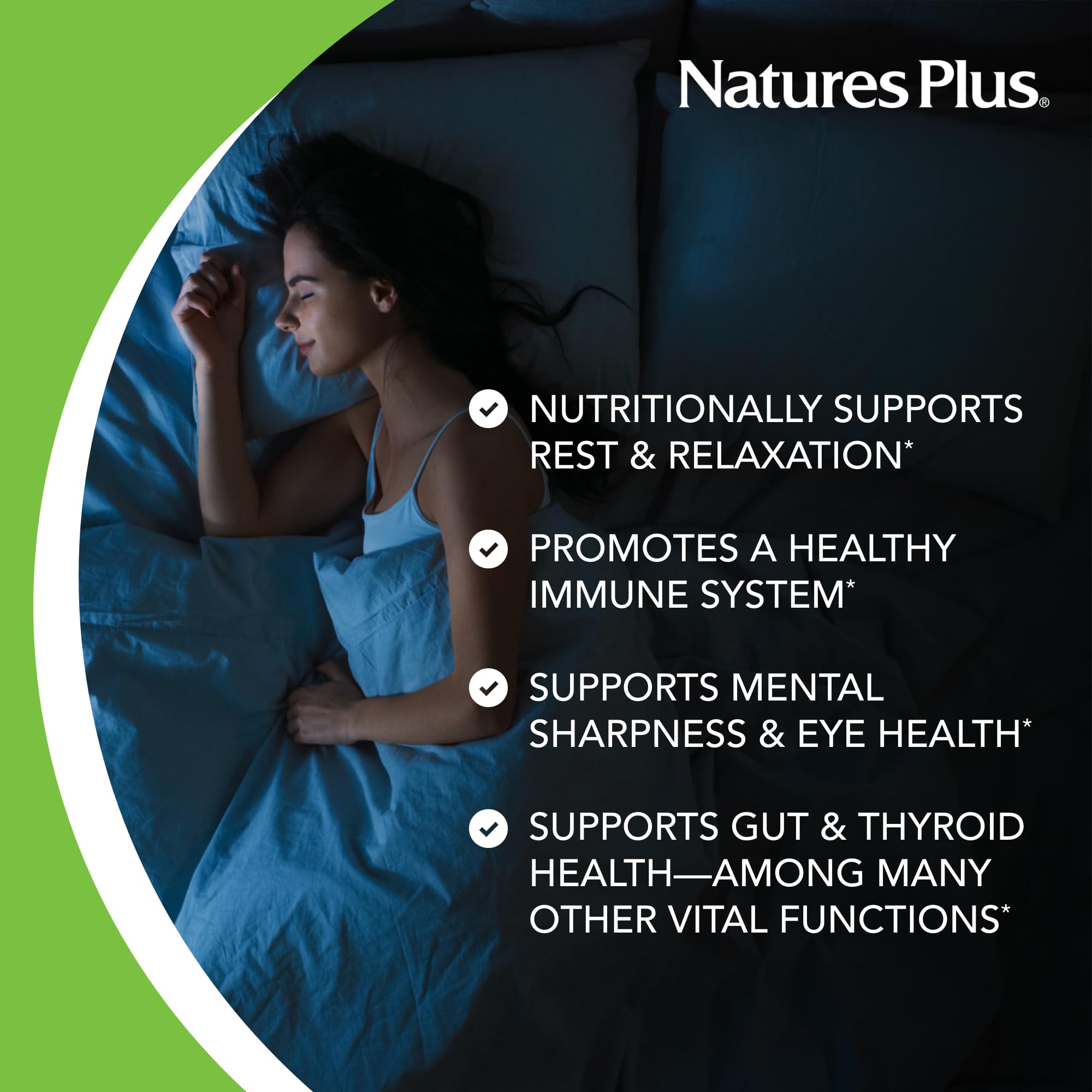 NaturesPlus uso nocturno en cama ilustra aplicación antes de dormir