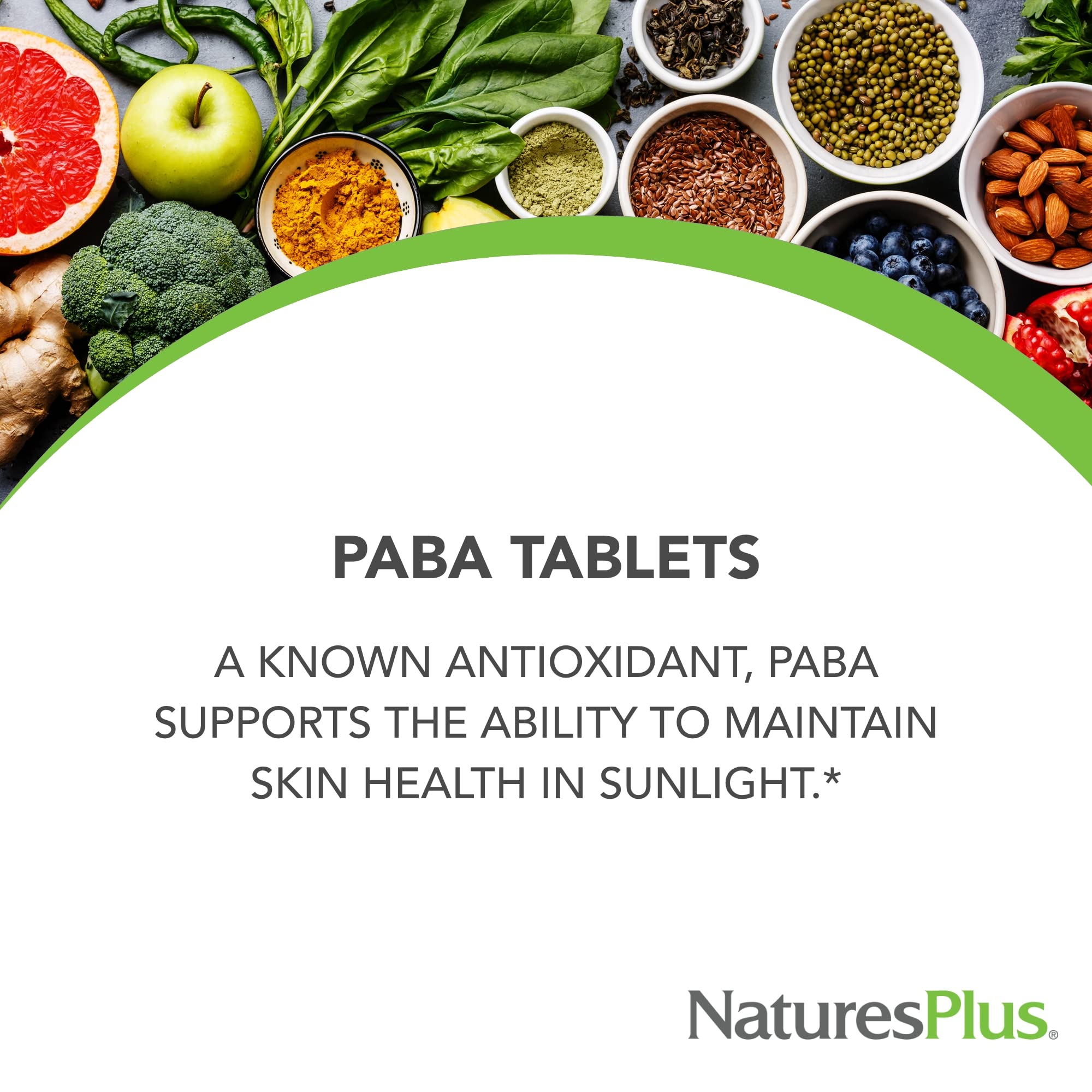 Close-up de la textura del comprimido NaturesPlus PABA mostrando calidad y consistencia