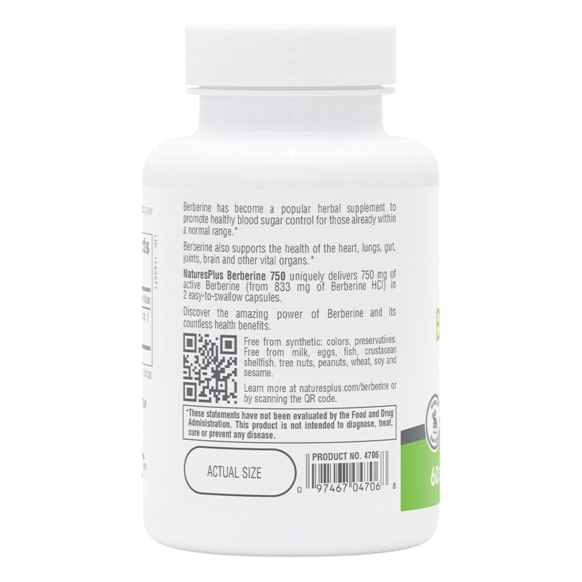 NaturesPlus PRO Berberine cápsulas veganas en primer plano, fácil de tragar