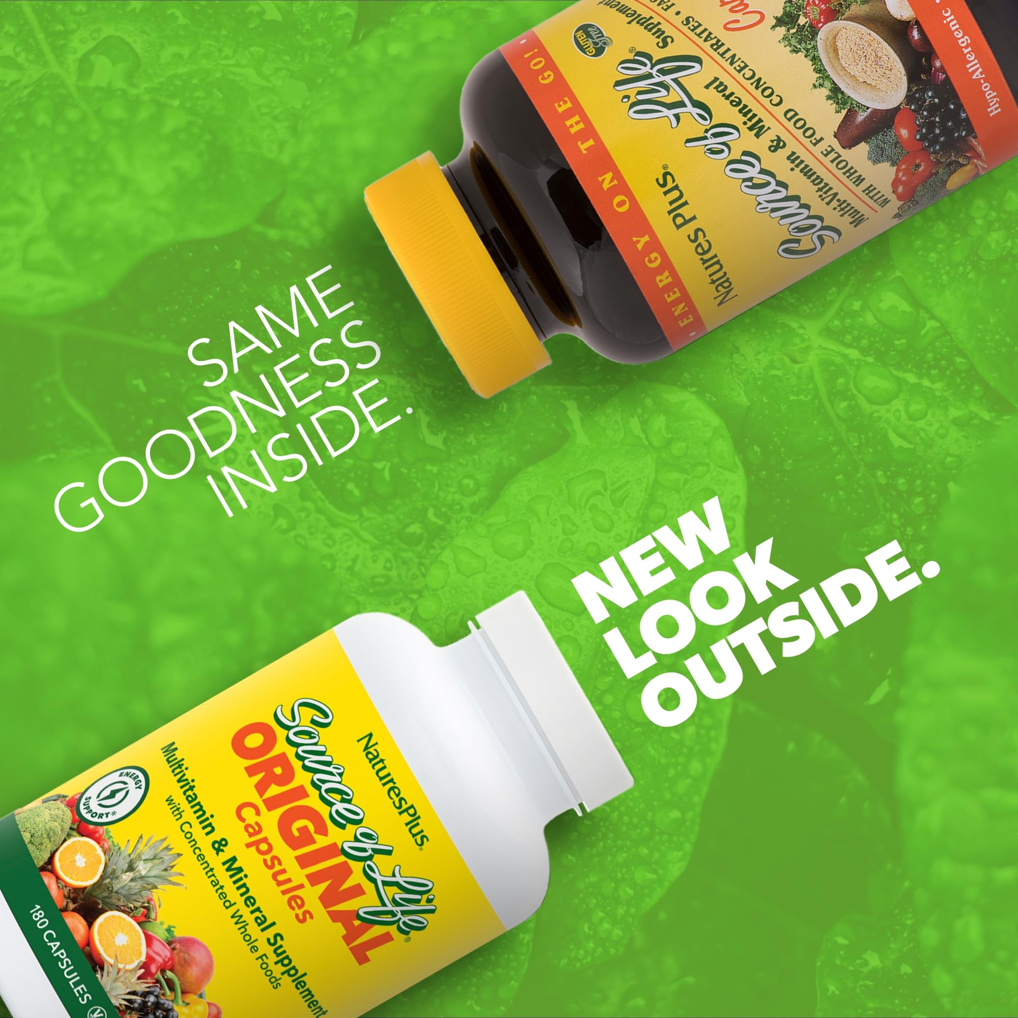NaturesPlus cápsulas Source of Life primer plano que destaca textura y pureza