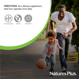 NaturesPlus frasco junto a alimentos naturales mostrando uso diario