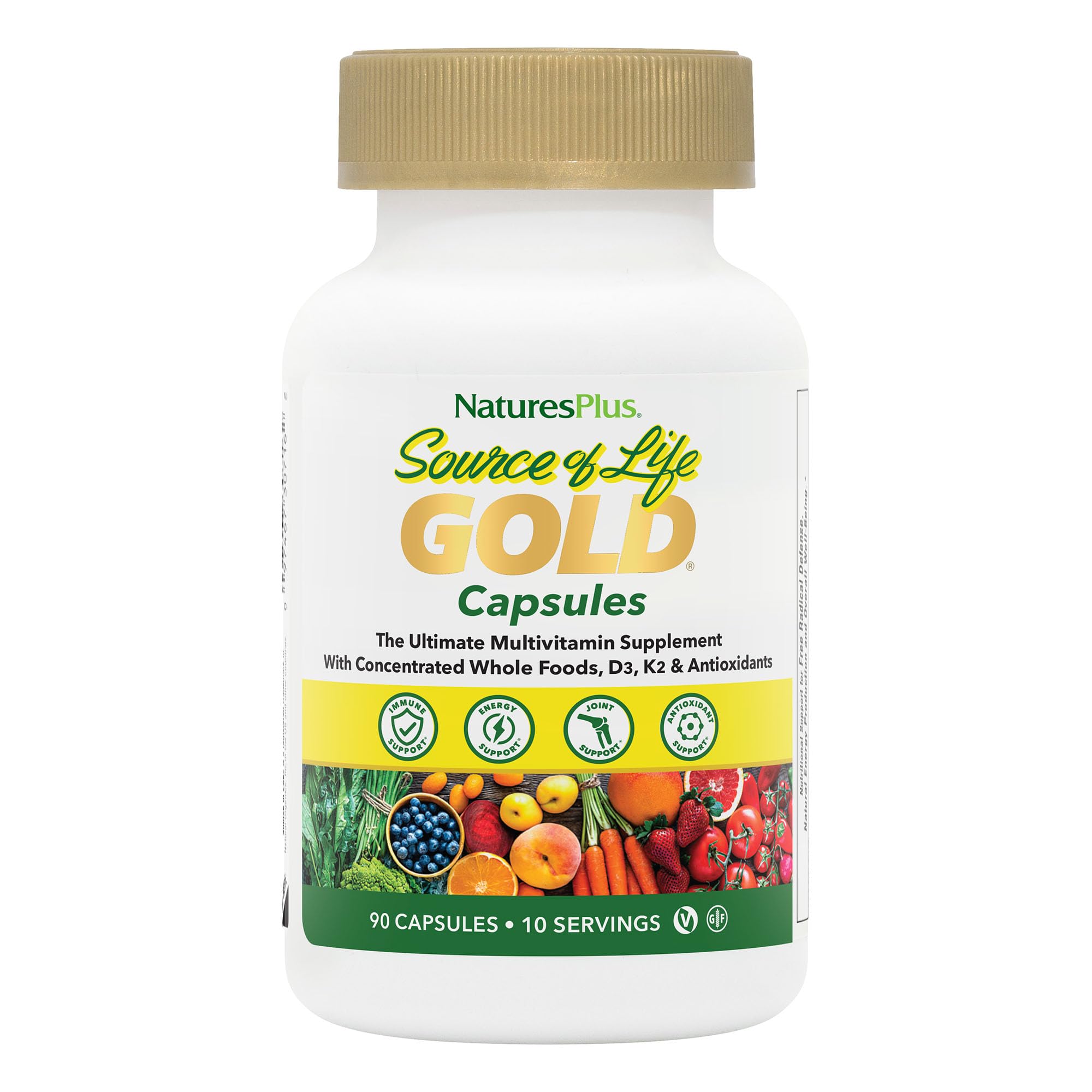 NaturesPlus envase frontal mostrando fórmula GOLD y beneficio integral