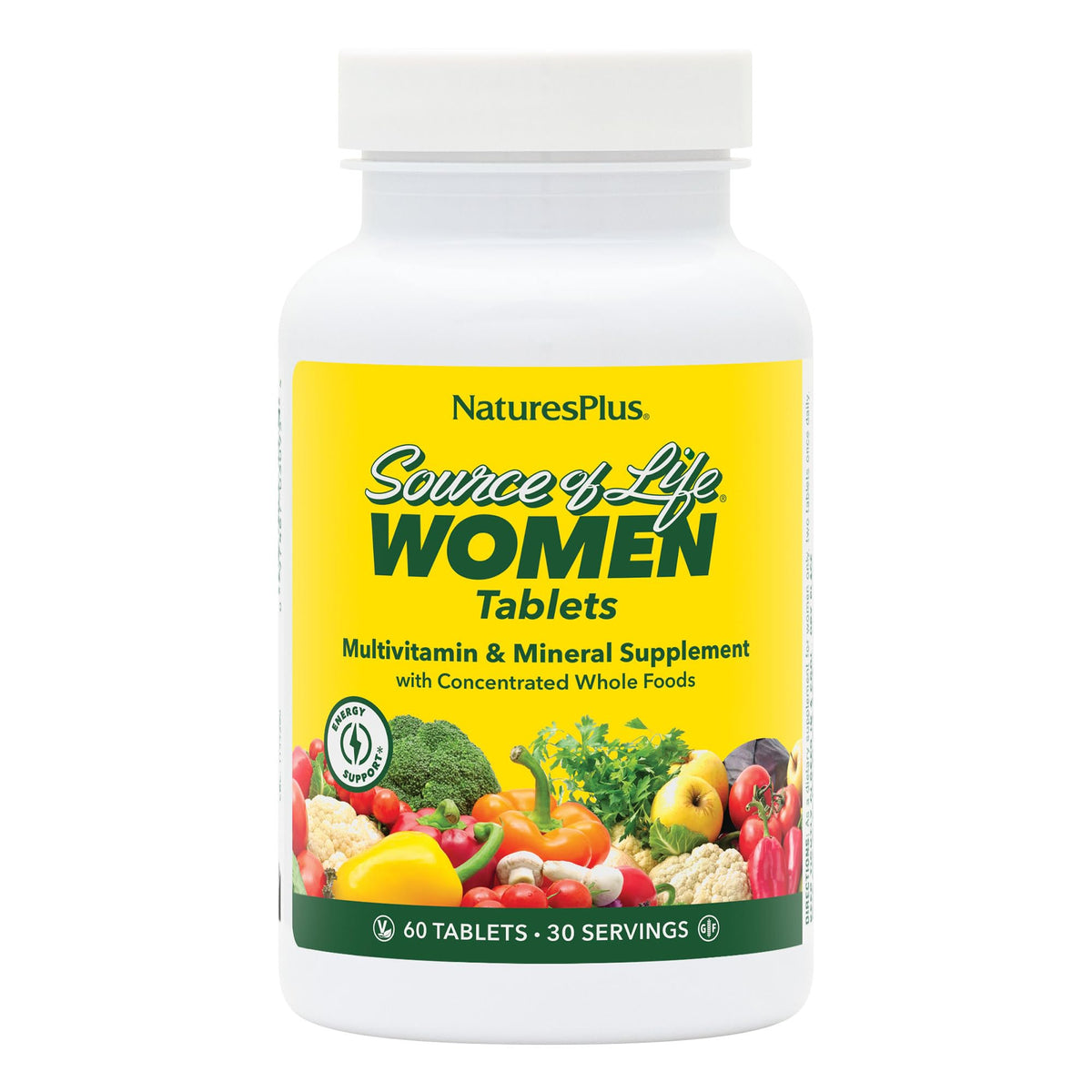 NaturesPlus frasco frontal mostrando etiqueta y beneficios principales