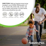 NaturesPlus etiqueta nutricional en detalle mostrando vitaminas y perfil de proteínas