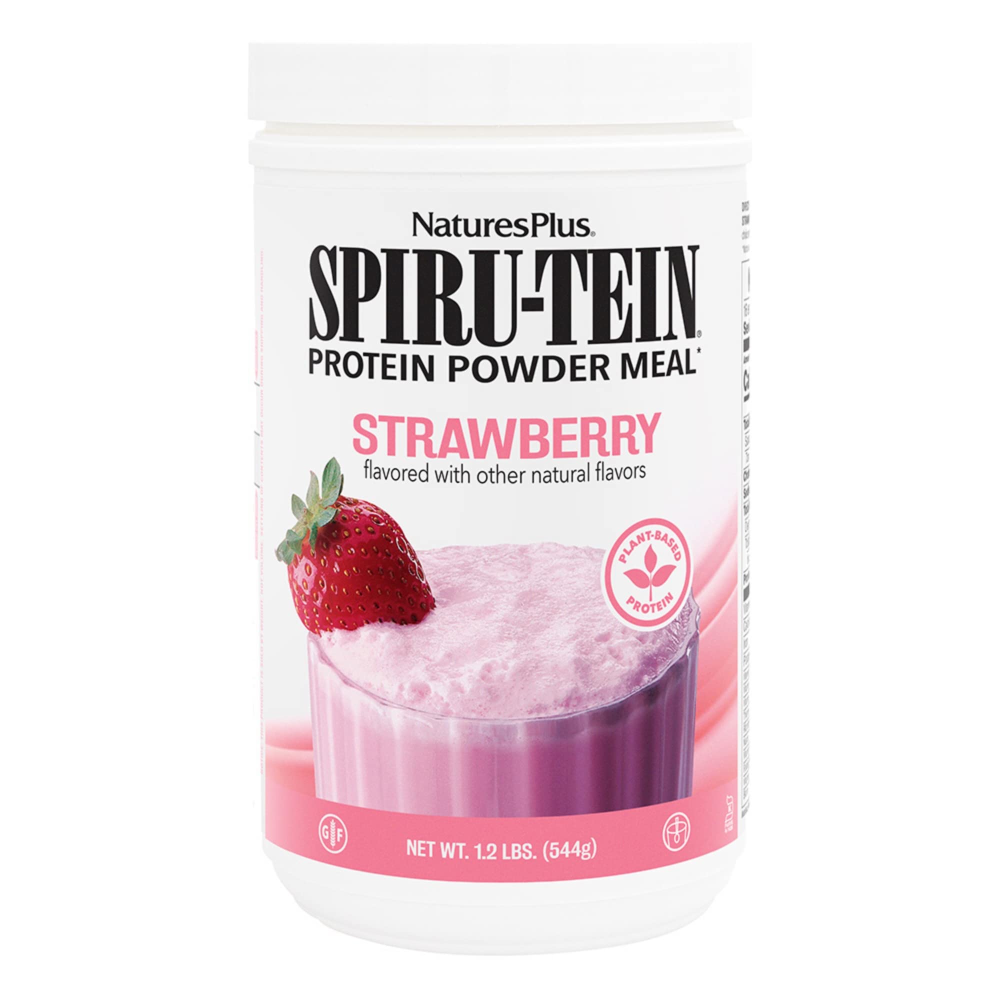 NaturesPlus SPIRU-TEIN frente del envase mostrando la marca y beneficio práctico