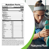 NaturesPlus envase junto a frutas para comparar tamaño y porciones disponibles
