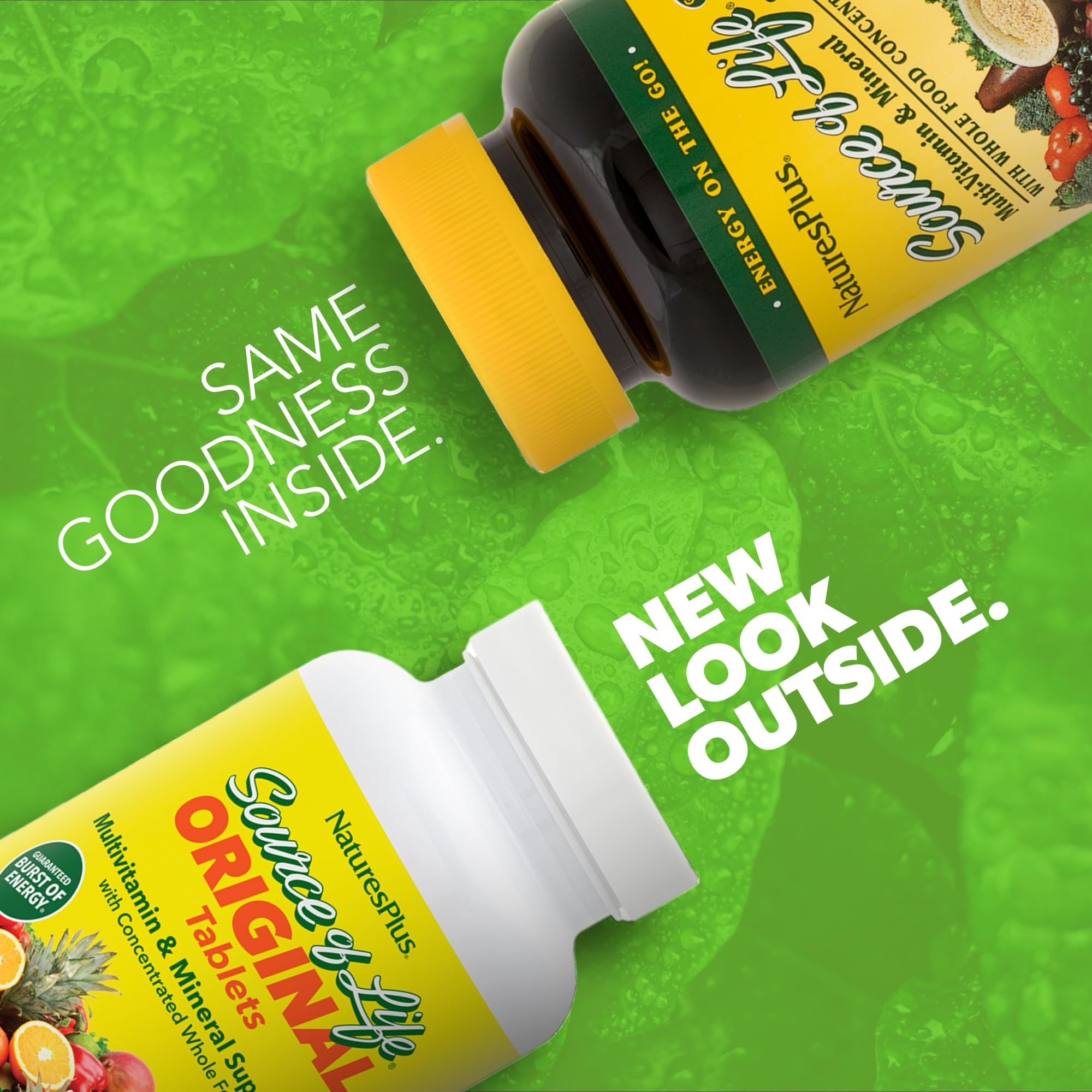 NaturesPlus primer plano de la textura de las tabletas que sugiere calidad vegetal