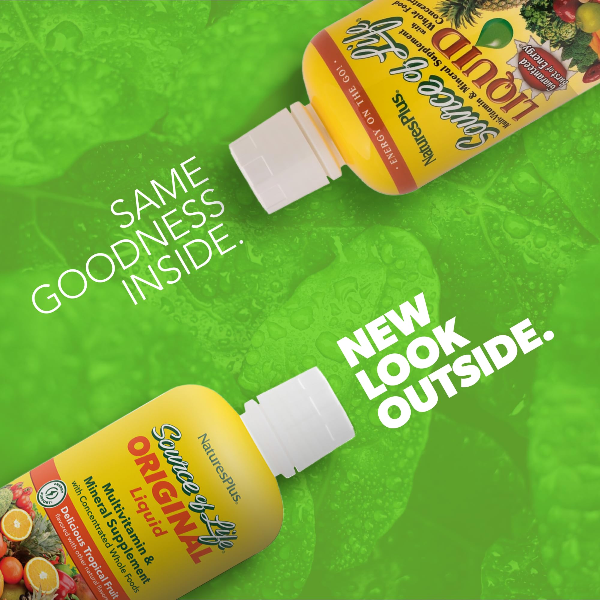 NaturesPlus primer plano de la textura del líquido resaltando absorción rápida y sabor tropical