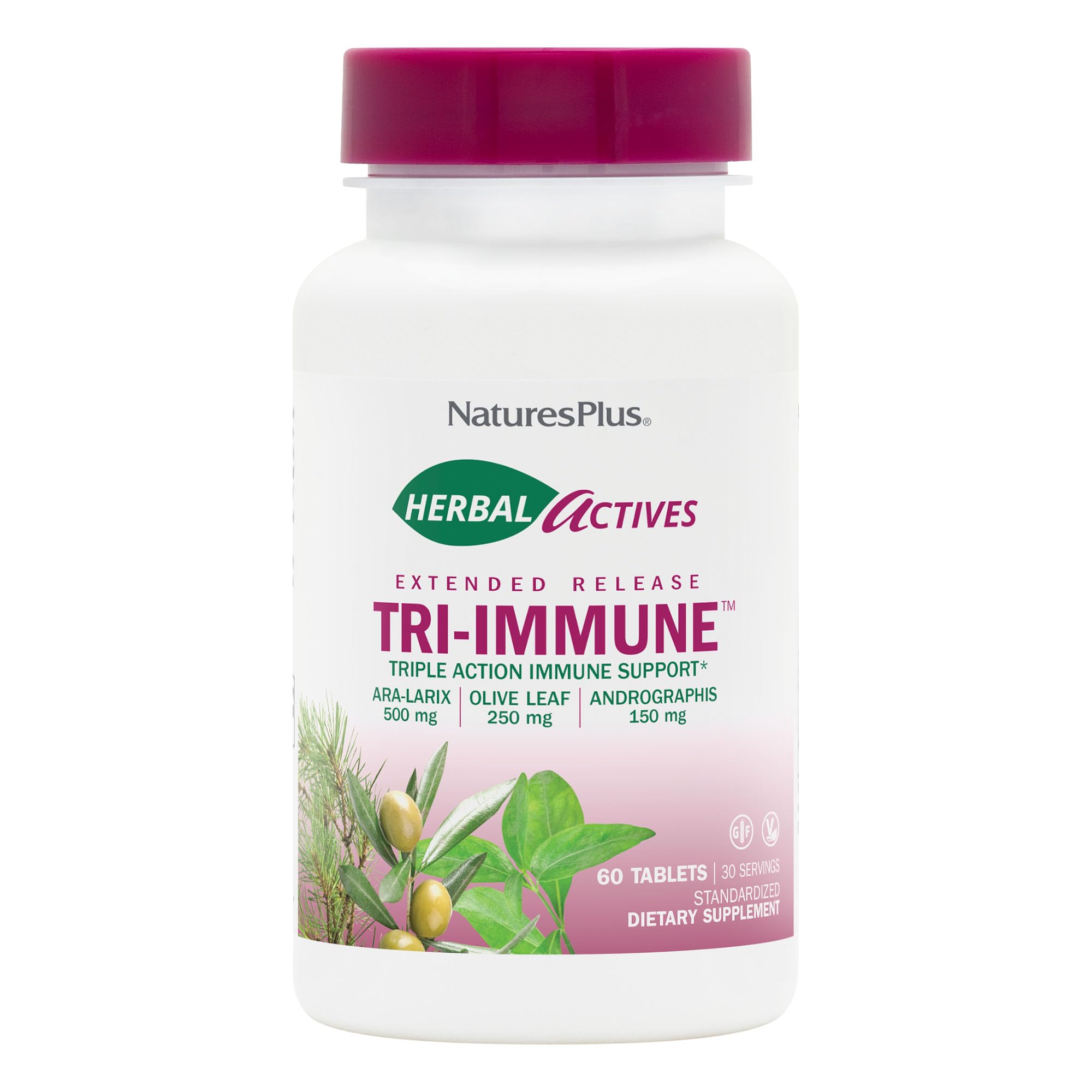 NaturesPlus frasco Tri-Immune frente mostrando tamaño y etiqueta