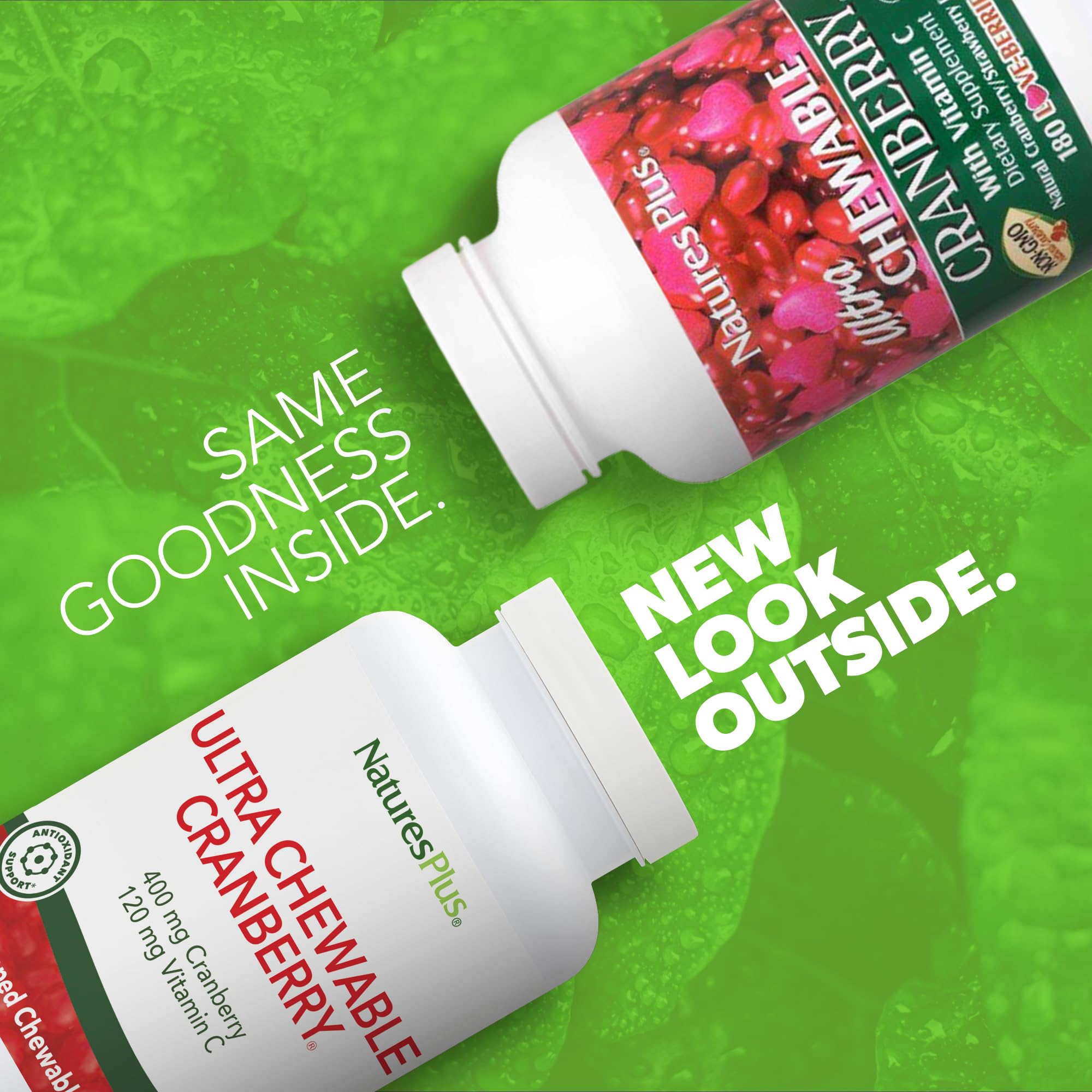NaturesPlus primer plano de tabletas en forma de corazón y color rojo