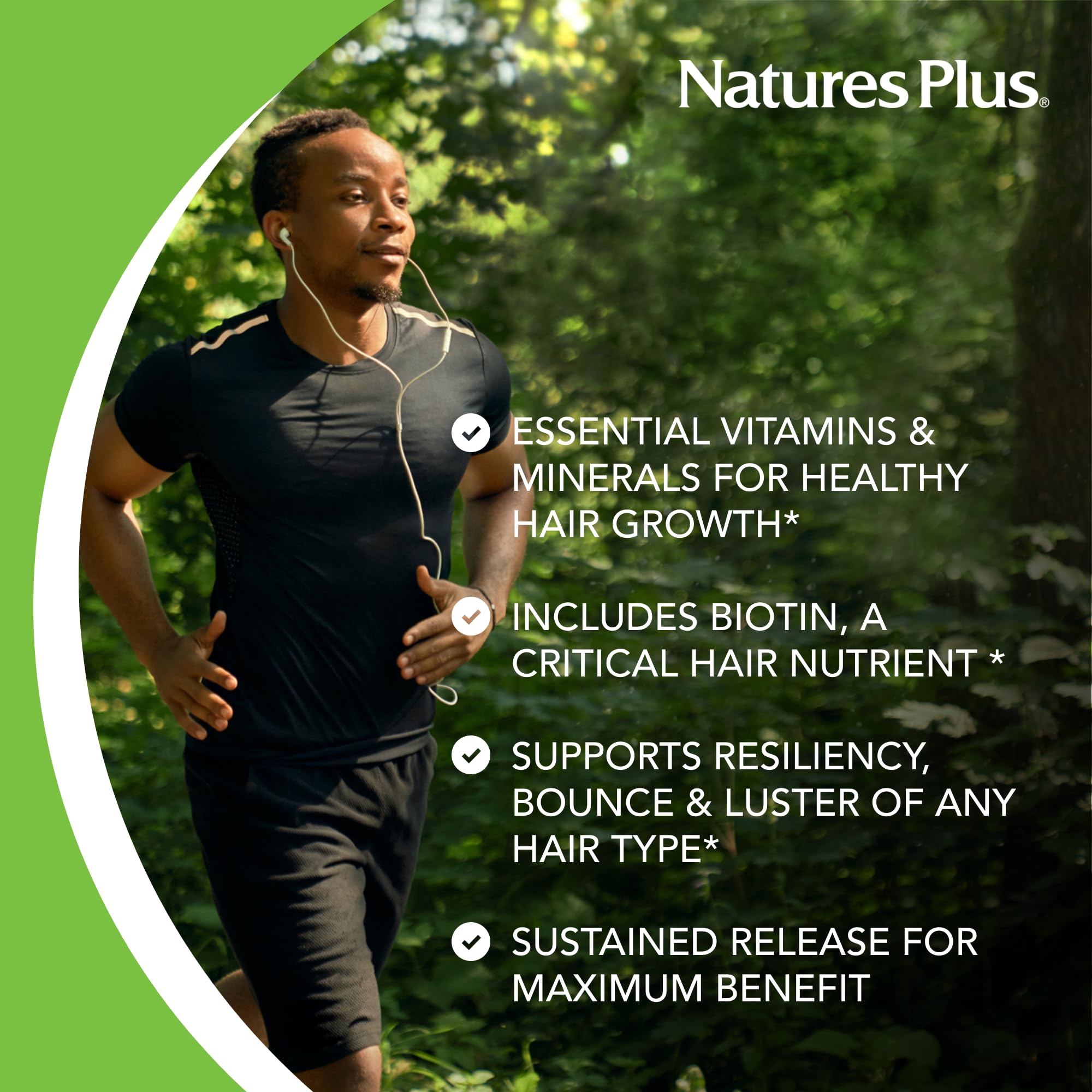 NaturesPlus Ultra Hair comprimidos junto a una mano mostrando uso y conveniencia diaria