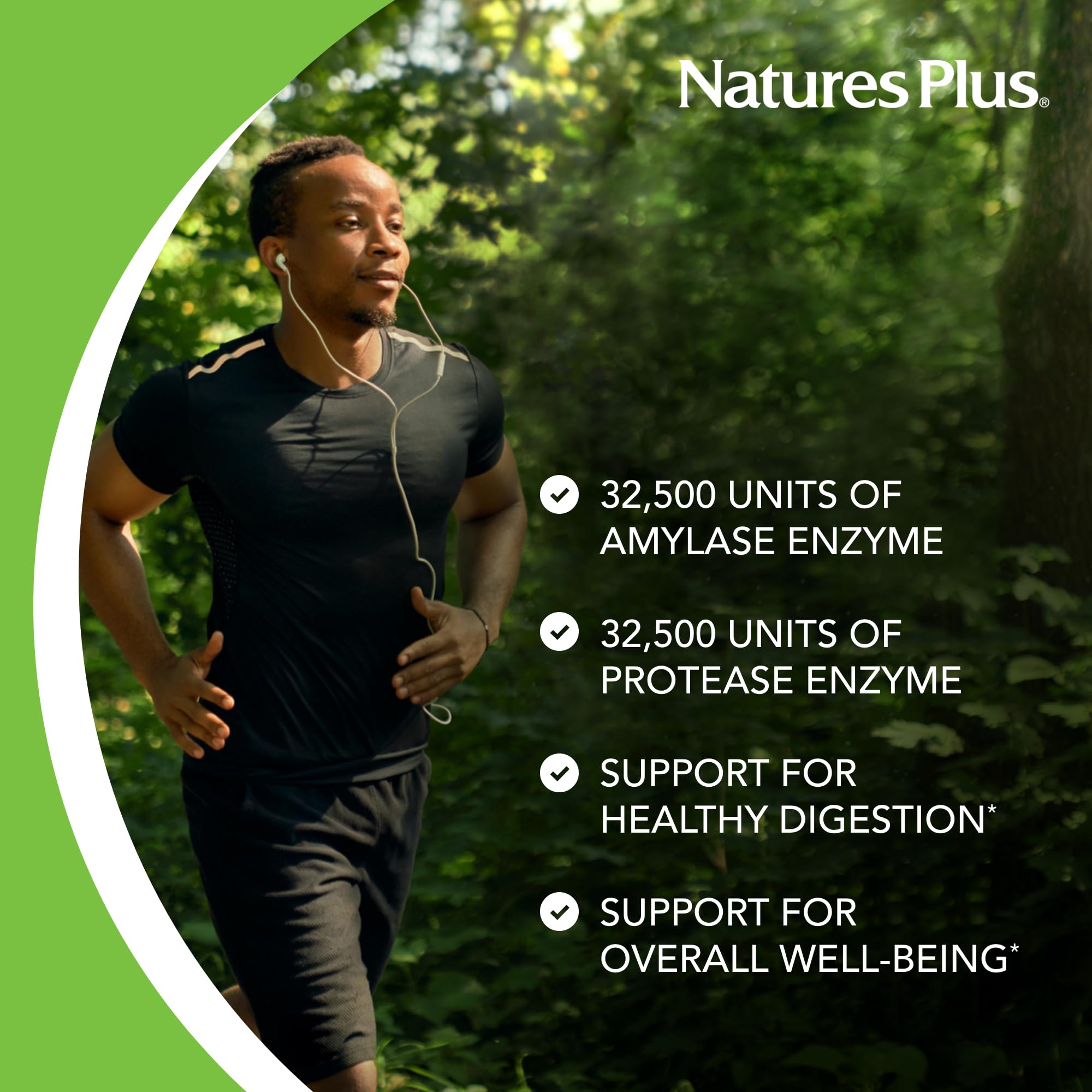 NaturesPlus Ultra-Zyme en uso junto a alimentos para digestión más cómoda