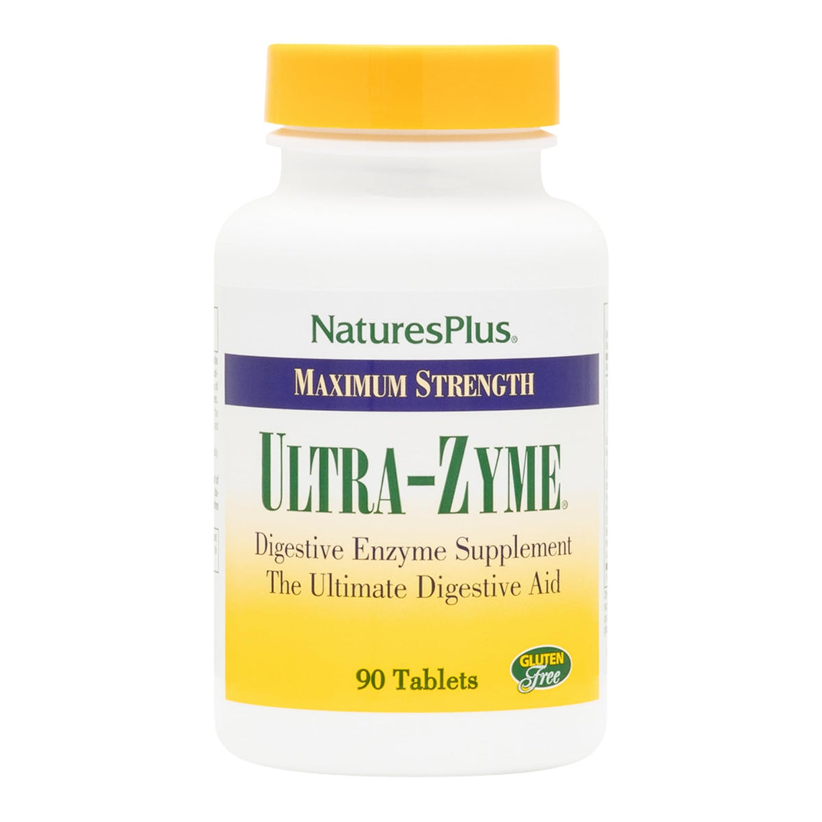 NaturesPlus Ultra-Zyme vista frontal del frasco, presentación clara y confianza