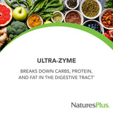 NaturesPlus Ultra-Zyme primer plano de una tableta, evidencia de recubrimiento funcional
